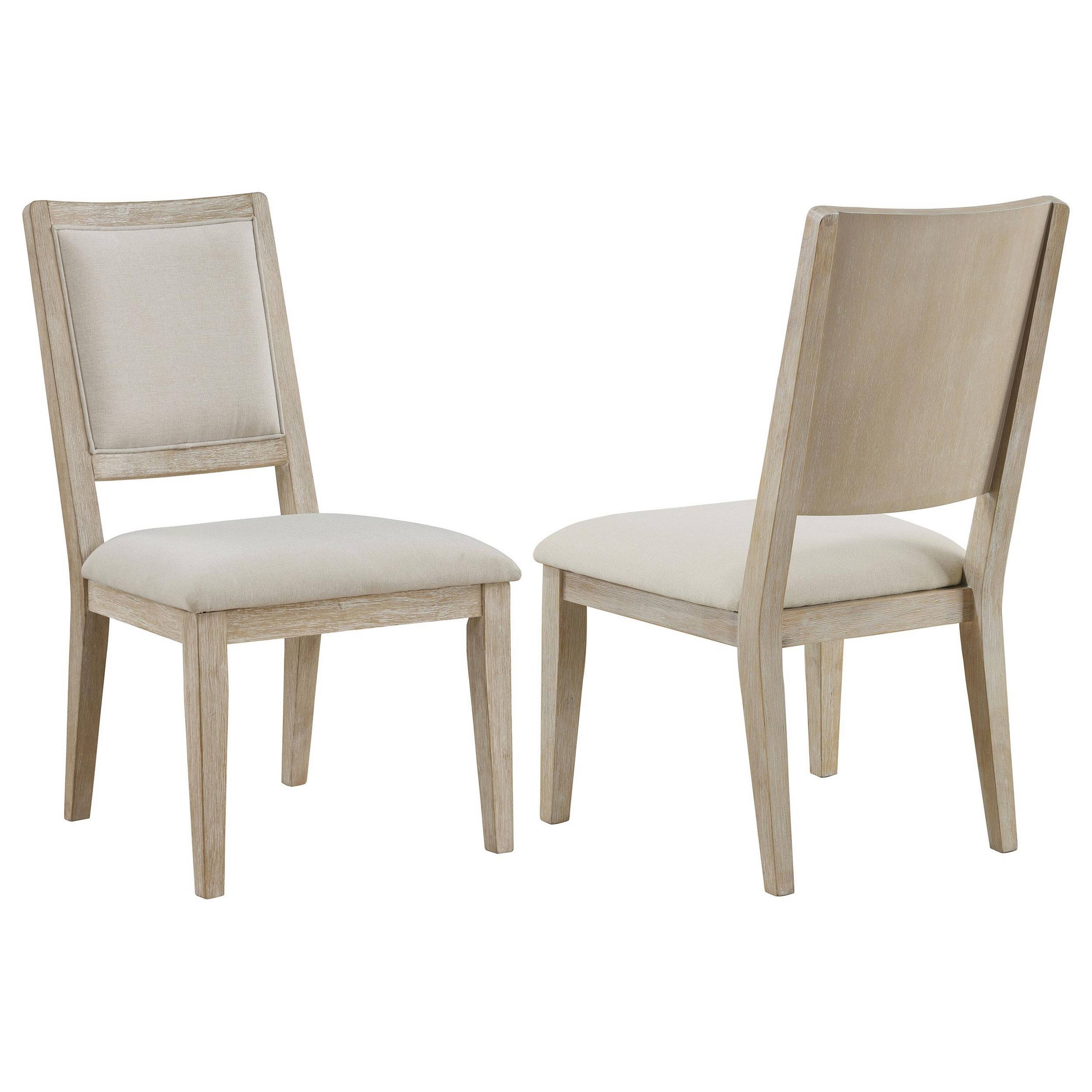 Front. Manhattan Lane - Eva Dining Side Chair Set of 2, Square Back, White Wood, Beige Fabric - Beige, White.