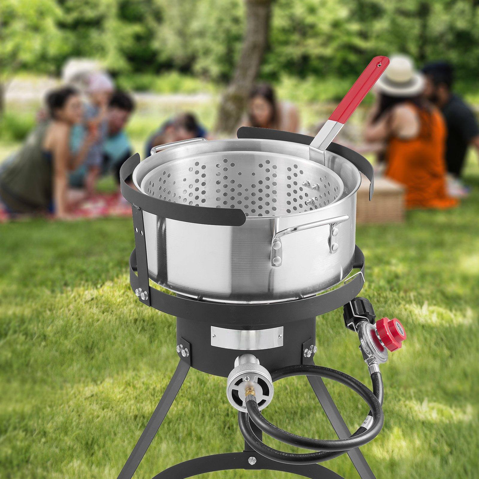 Alt View 1. Glintex - Fish and Wing Fryer 10Qt Outdoor Propane Aluminum Pot with Basket Thermometer 54000 BTU Burner for Backyard Cooking - Black/Silver.