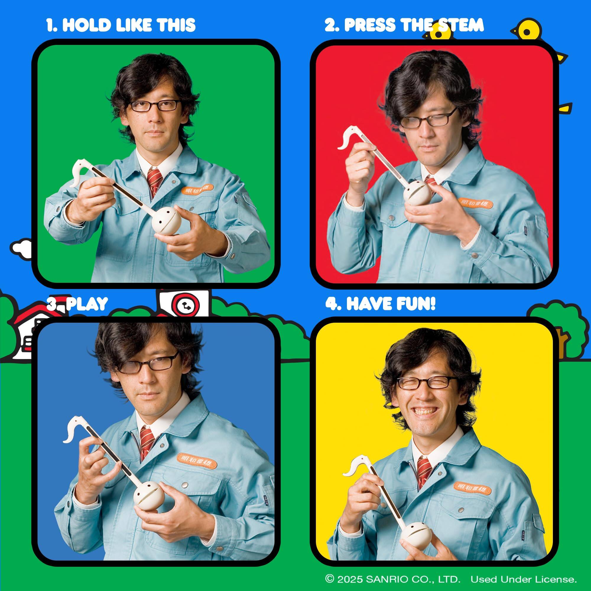 1. HOLD LIKE THIS  
2. PRESS THE STEM  
3. PLAY  
4. HAVE FUN!  

© 2025 SANRIO CO., LTD. Used Under License.