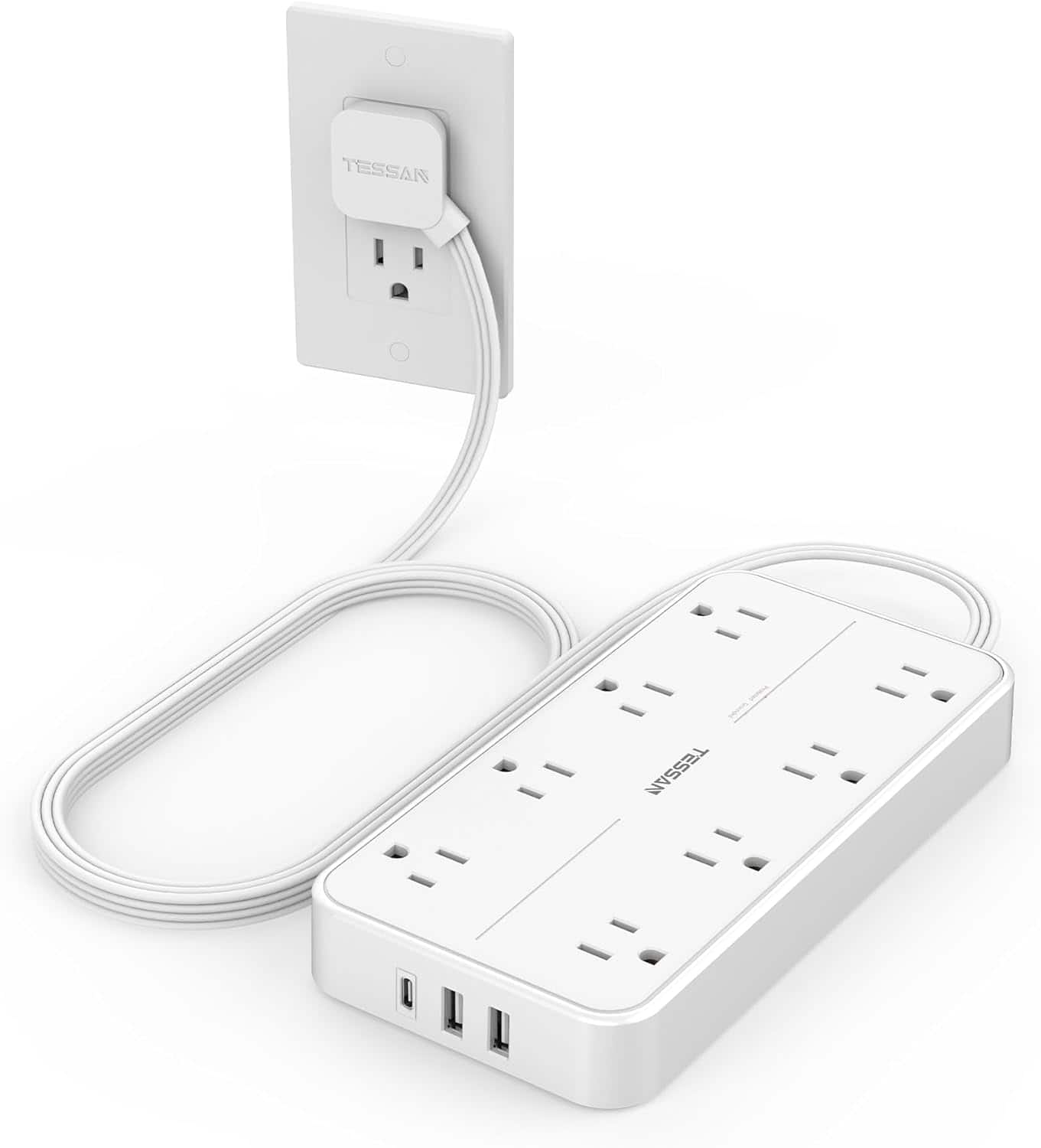 TESSAN - 8-in-1 Outlet/2-USB/1-USB-C 1080 Joules Surge Protector Power Strip - White price history on PriceWatchPro