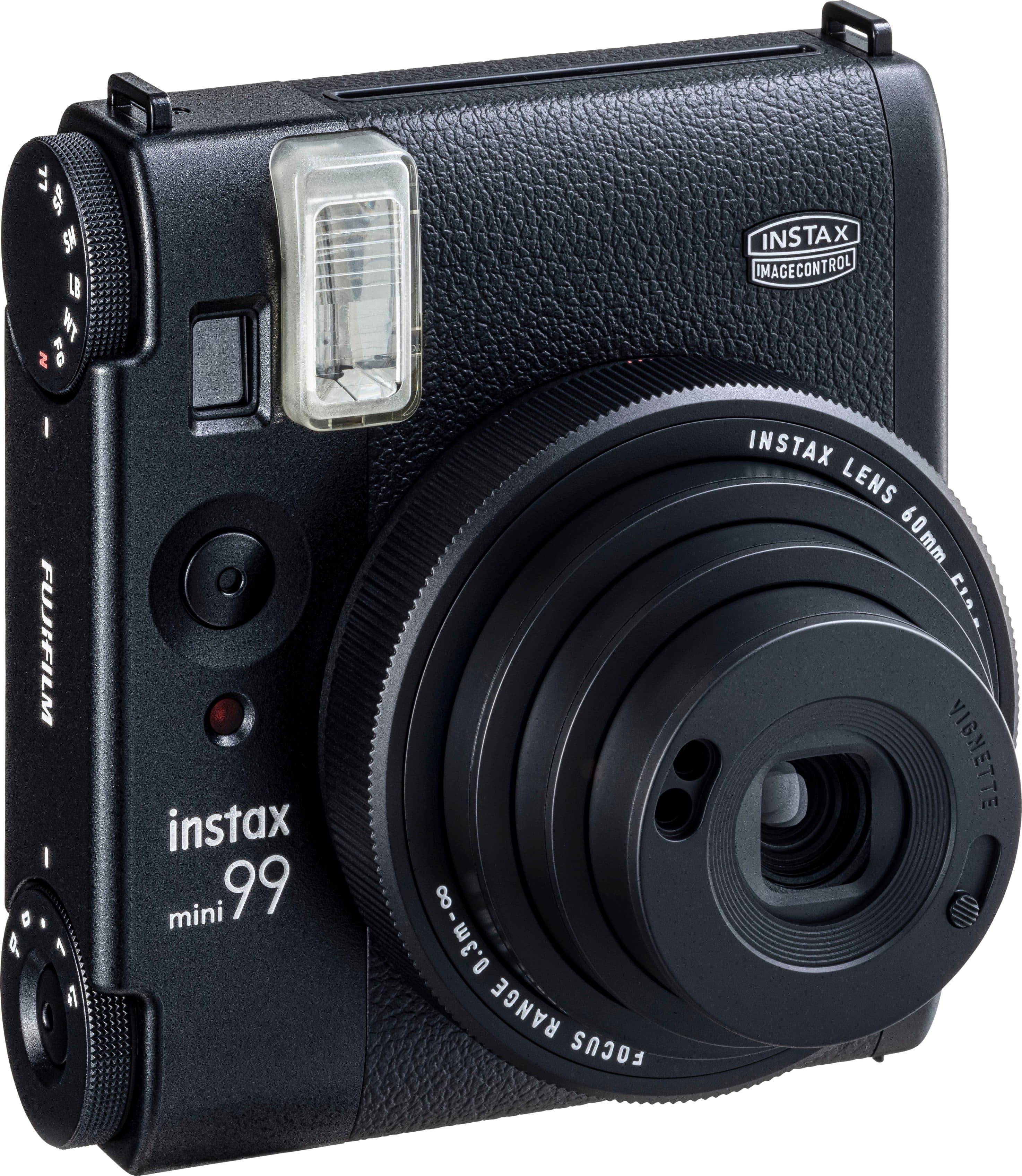 The text on the image reads "INSTAX MINI 99 : 1 1 0.3m-1 RANGE FOCUS INSTAX LENS 60mm".