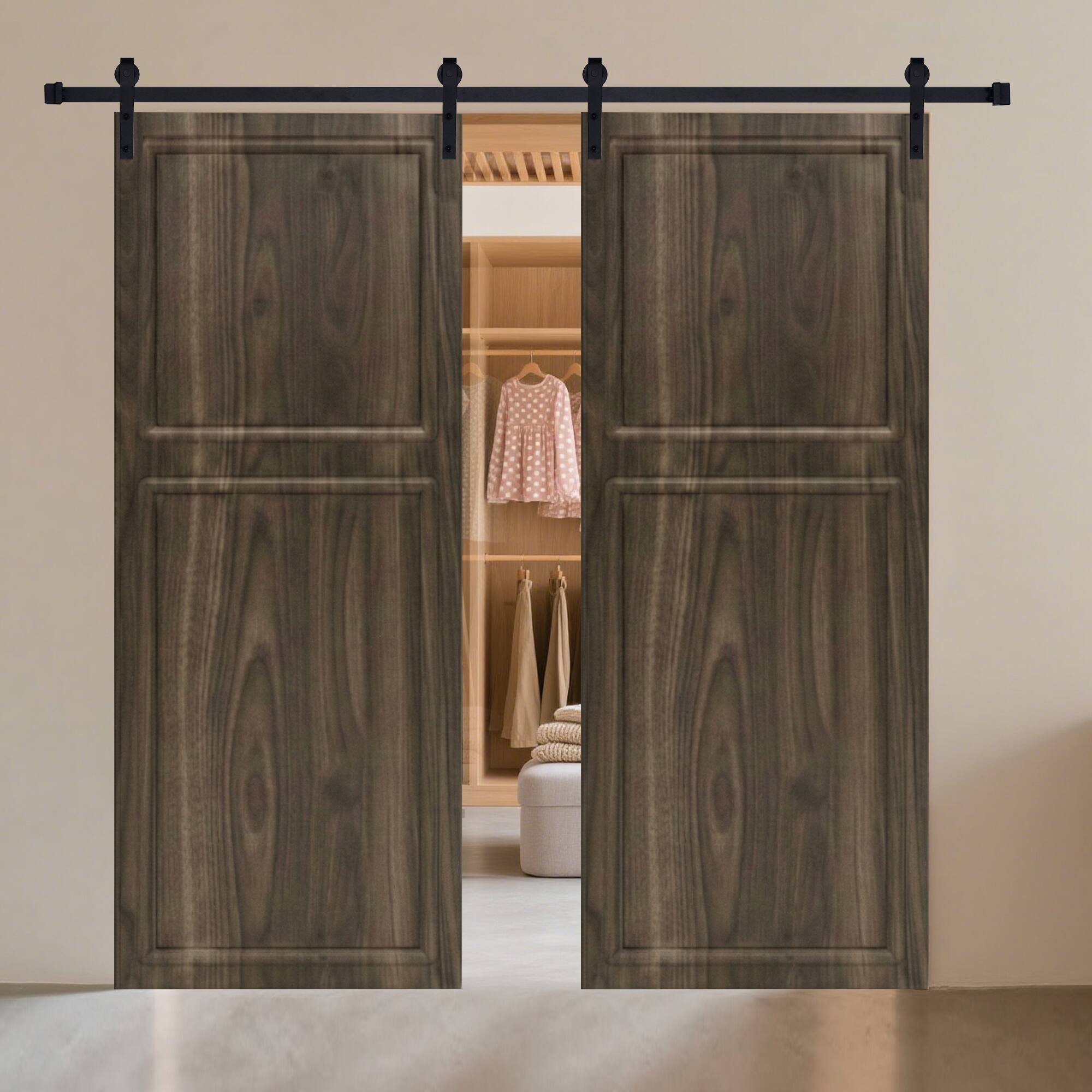 Alt View 5. Boyel Living - Antique brown Modern 2-Panel Barn Sliding Door 24-in L x 0.75-in W x 84-in H with Hardware Kit - Antique brown.
