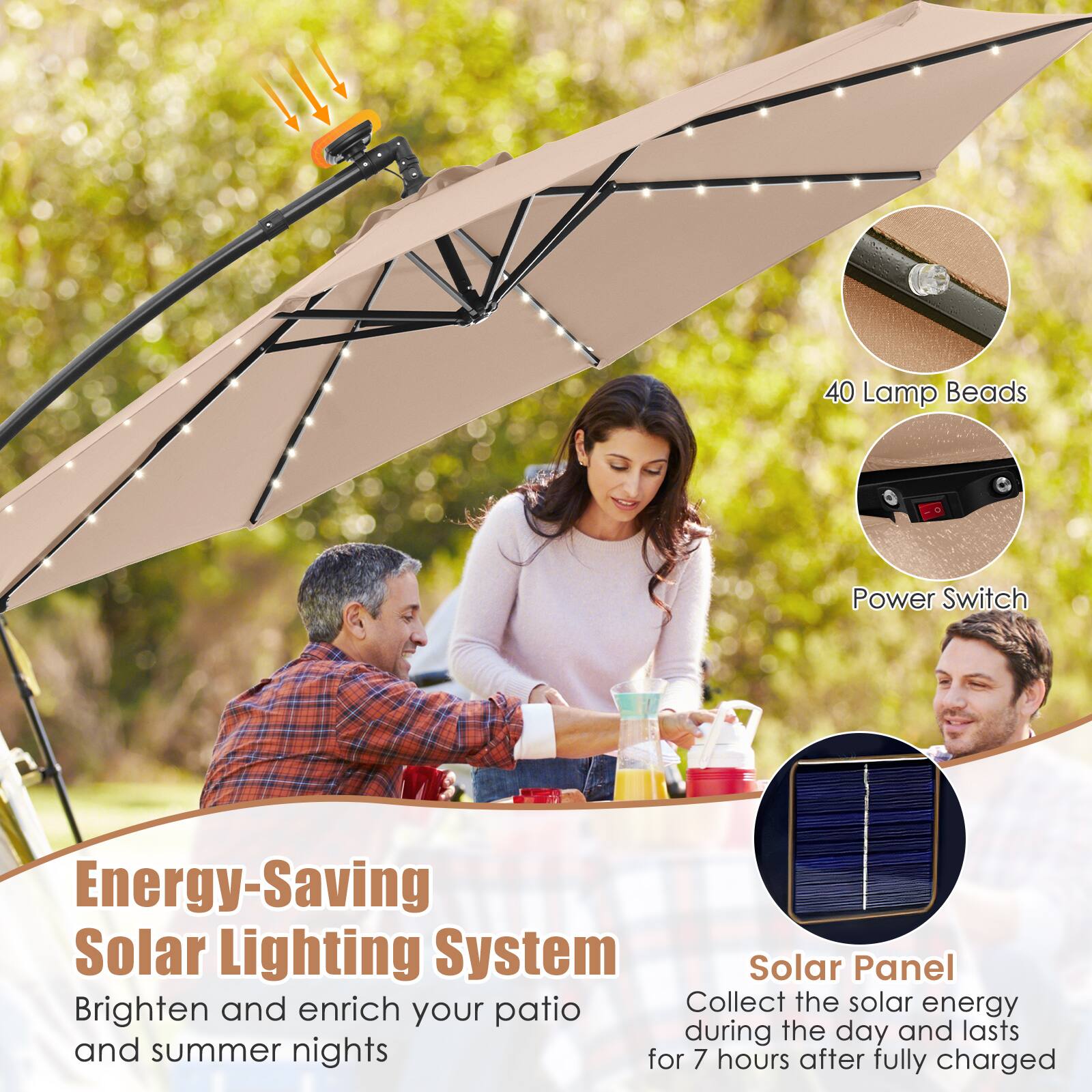 40 Lamp Beads Power Switch Energy-Saving Solar Lighting System Solar Panel Brighten and enrich patio Collect the solar energy during the day and lasts for 7 hours after fully charged