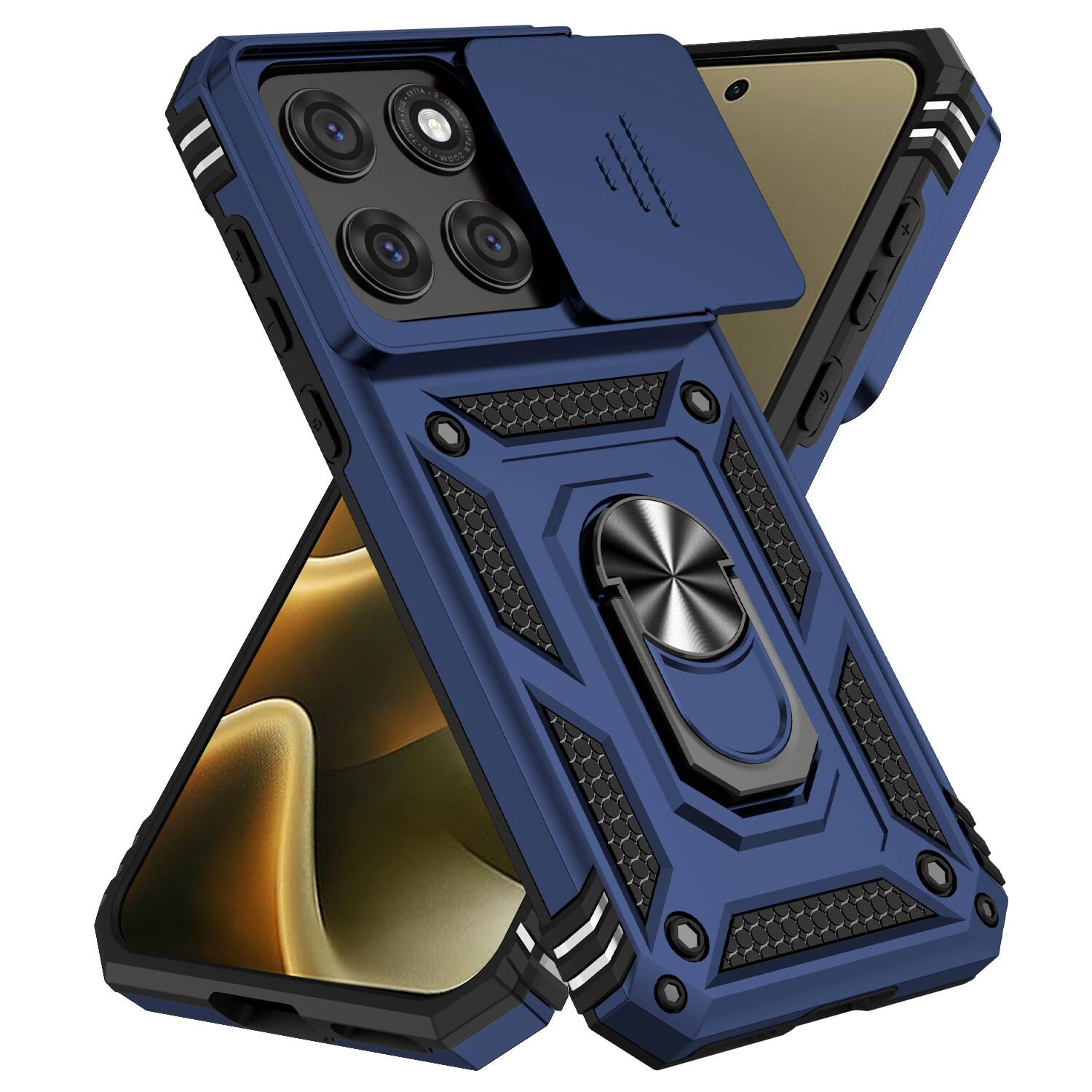 Front. UUCOVER - Shockproof Case for Motorola Edge (2025) Slide Camera Cover Ring Stand TPU+PC Rugged Protective Back Case - Blue.