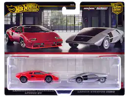 Hot Wheels - Lamborghini Countach LP5000 QV Red and Lancia Stratos Zero Gray Metallic "Car Culture" Set of 2 Cars - Red , Gray Metallic