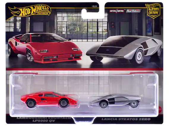 Hot Wheels Premium
HBL96
Metal | Metal
Real Riders
Car Culture
Lamborghini Countach LP5000 QV
Lancia Stratos Zero