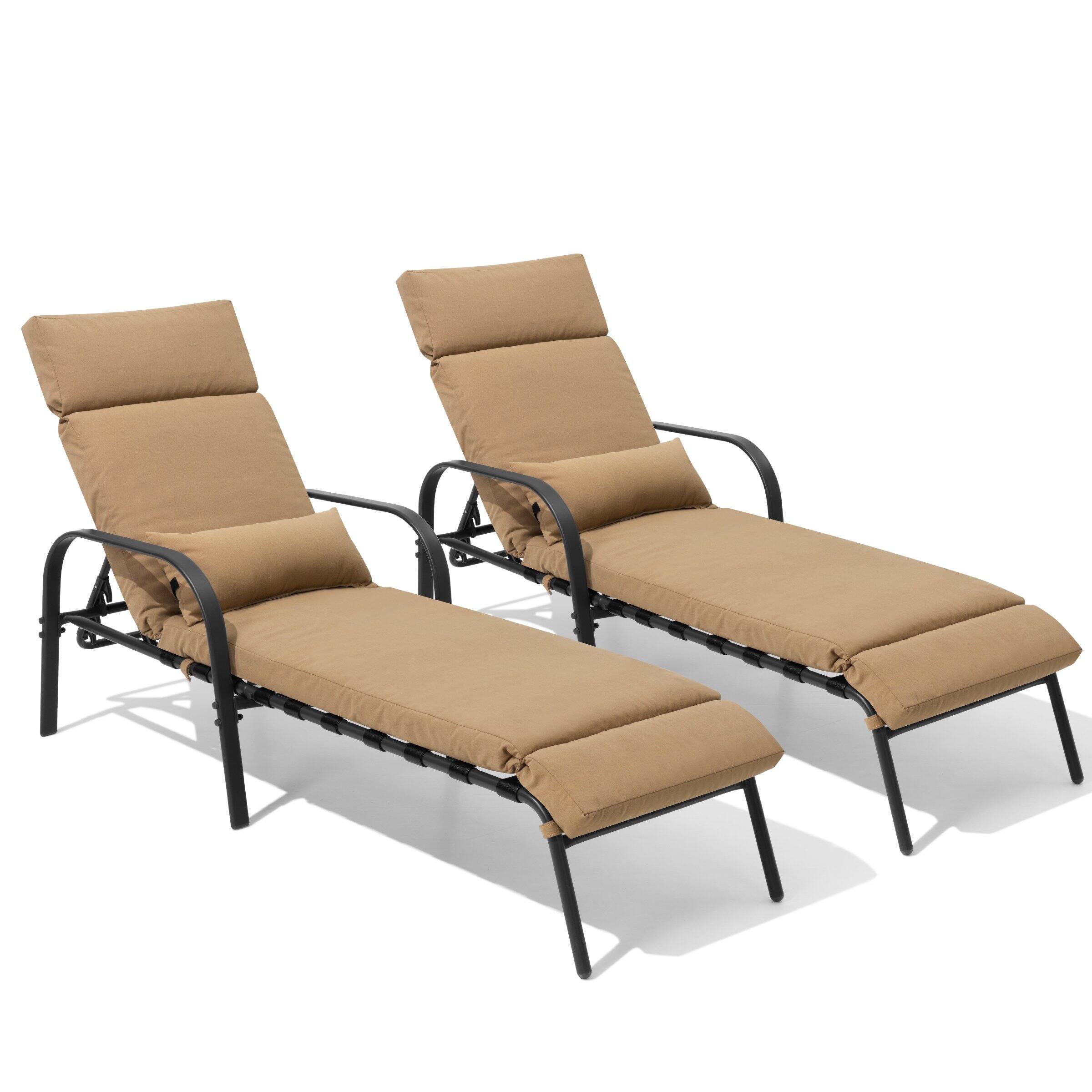 Alt View 1. Crestlive Products - Crestlive Products 2 pc Outdoor Cushioned Adjustable Chaise Lounge Chairs (Set of 2) Patio Pool Loungers Brown - Brown.
