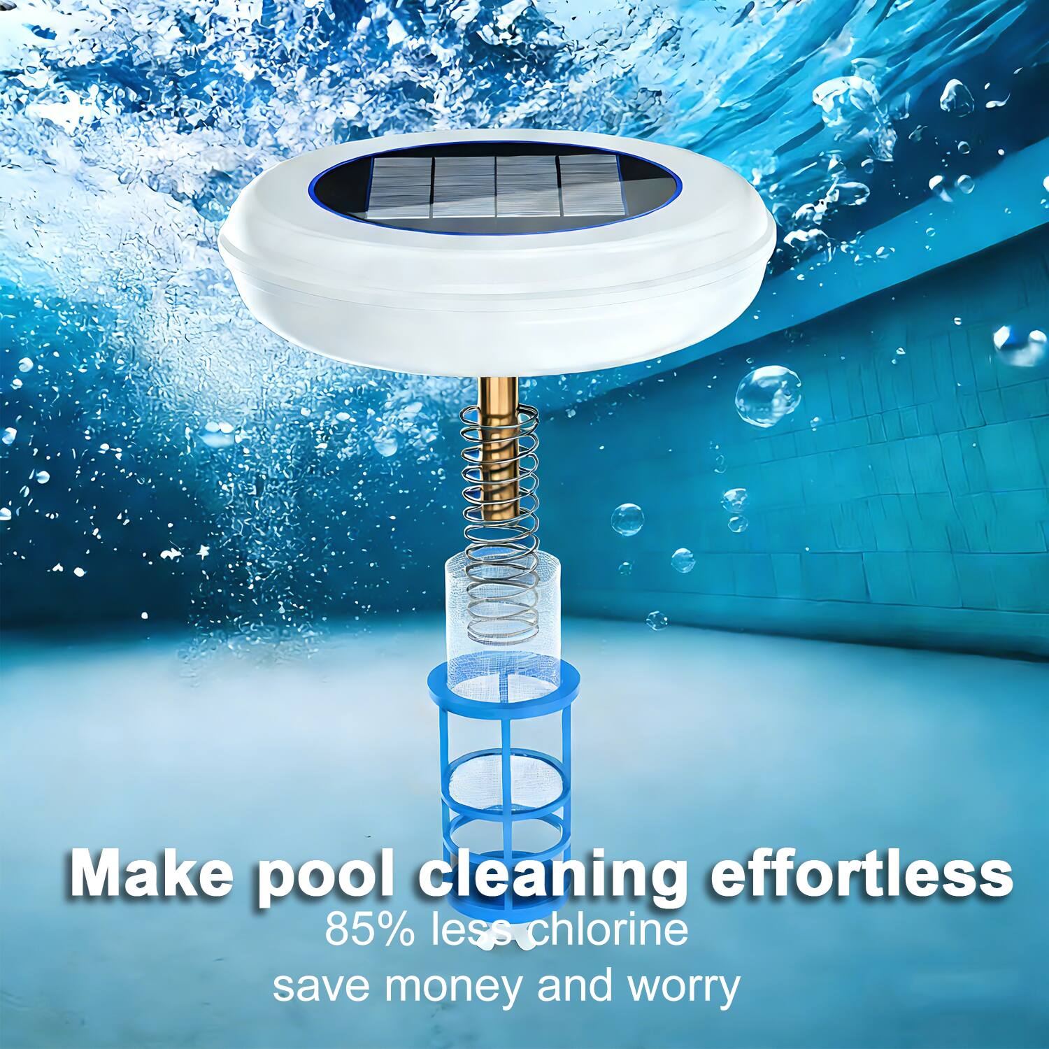 Make pool cleaning effortless  
85% less chlorine  
save money and worry