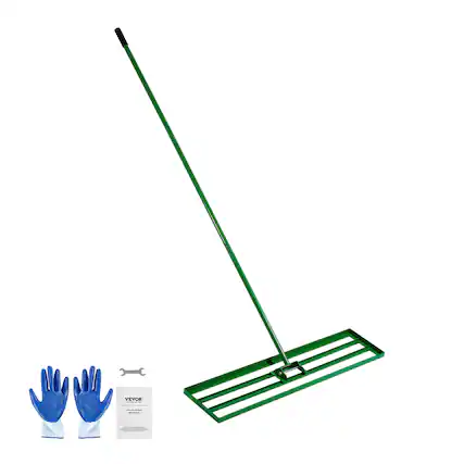 Front. VEVOR - Lawn Leveling Rake, 48"x10" Level Lawn Tool, Heavy-duty Lawn Leveler with 78" Steel Extended Handle, Yard Leveling Rake - Green.