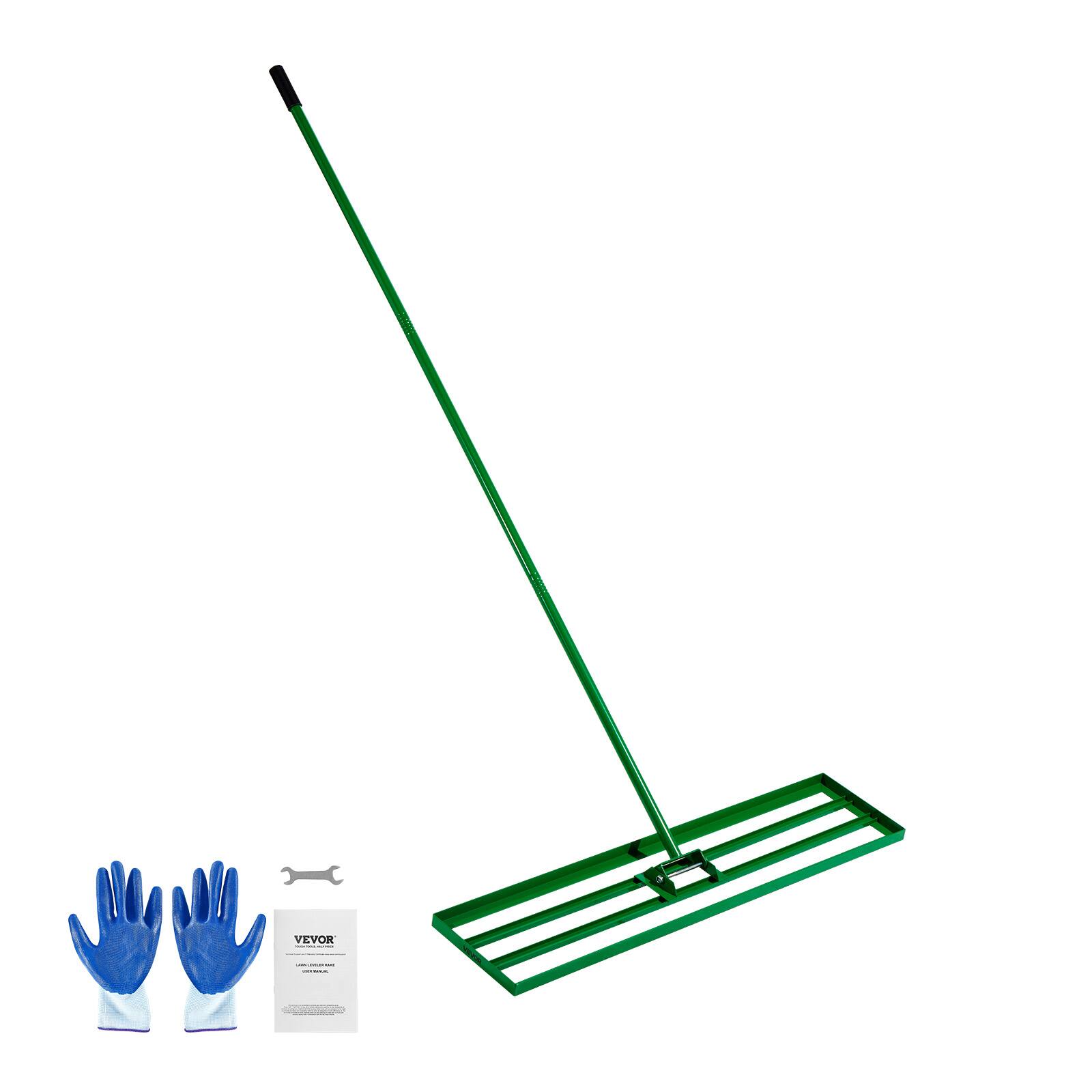 Front. VEVOR - Lawn Leveling Rake, 48"x10" Level Lawn Tool, Heavy-duty Lawn Leveler with 78" Steel Extended Handle, Yard Leveling Rake - Green.