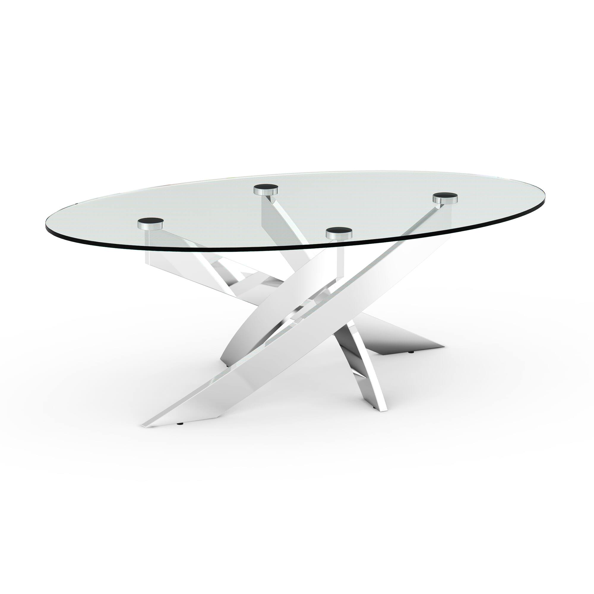 Left. Vaczon - Modern Round Glass Coffee Table Clear Tempered Glass Top, Stainless Steel Criss-Cross Base, Coffee Table for Living Room - Chrome.