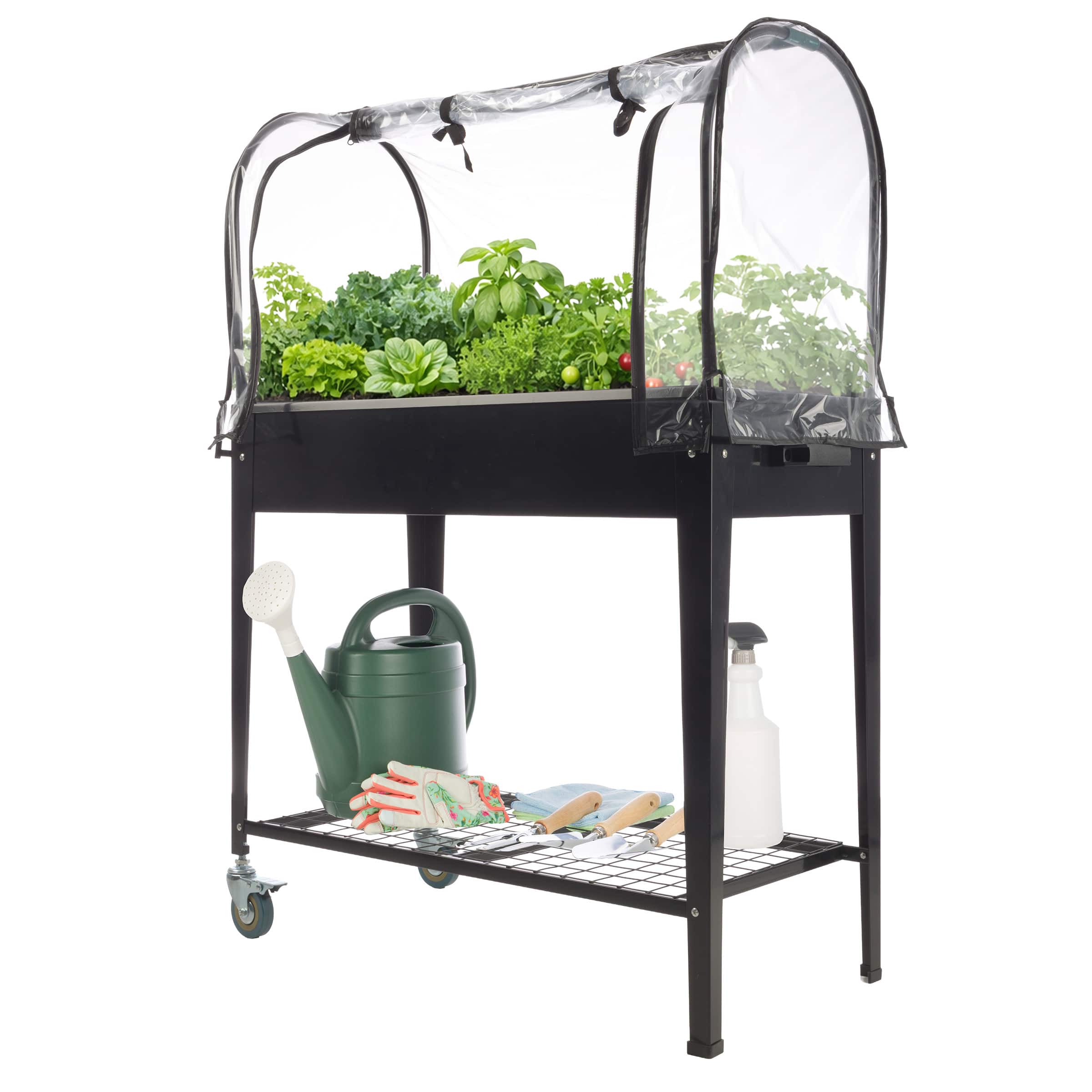 Pure Garden - Raised Garden Bed with Cover 31.5”x15.75”x47.25” Metal Elevated Planter Box for Growing Flowers, Vegetables, or Herbs