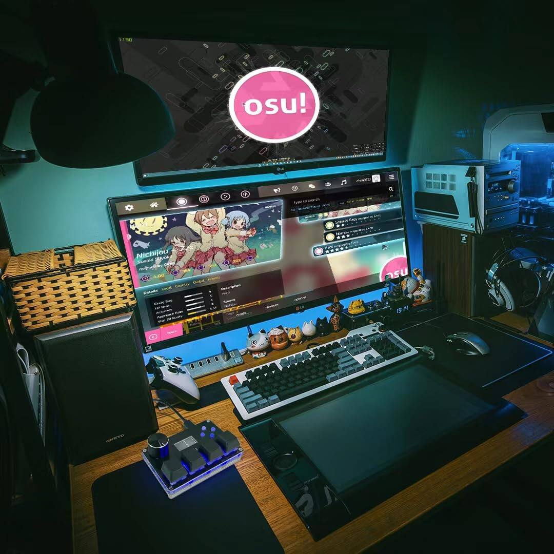 Sure, here is the corrected and grouped text from the image:

**Top Screen:**
- osu!

**Middle Screen:**
- Nichijou
- 36 CP
- Twae
- Nichijou Menl Auetohi e Crbit
- LS
- CAue Sa Auursan natiate I nthing_ Seca N
- 1914 N

**Bottom Screen:**
- osu!
- 13 IN
- 100
- 00
- 00
- 00

**Additional Text:**
- osu!