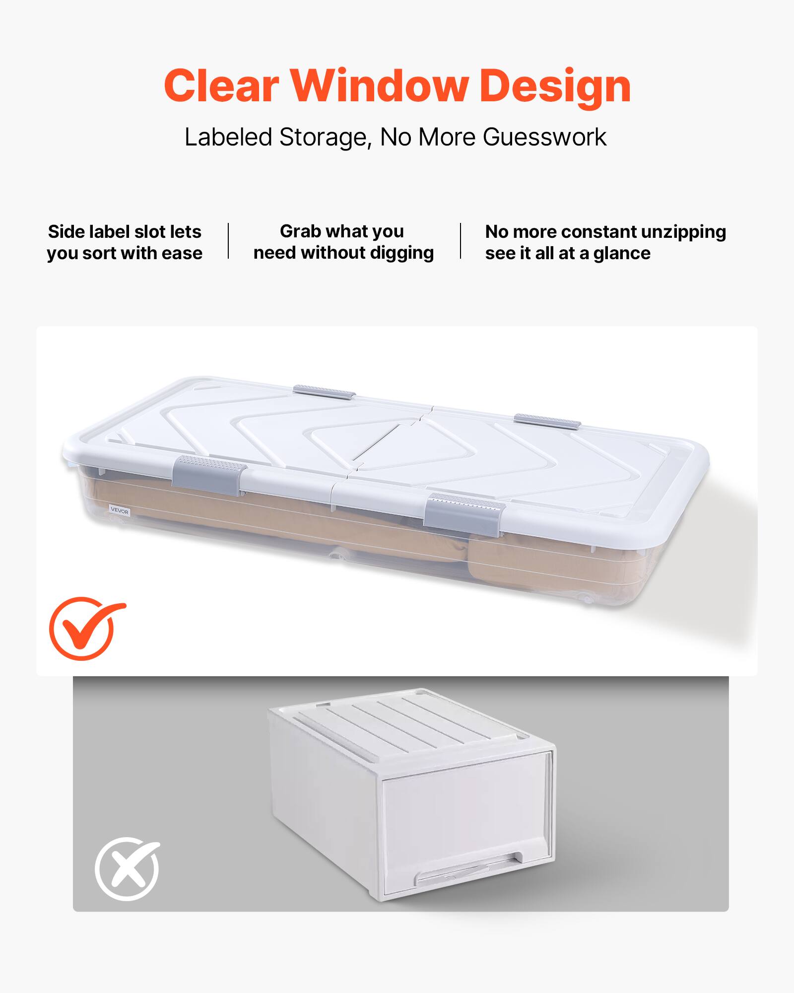 Clear Window Design  
Labeled Storage, No More Guesswork  

- Side label slot lets you sort with ease  
- Grab what you need without digging  
- No more constant unzipping, see it all at a glance  

✓  
✗