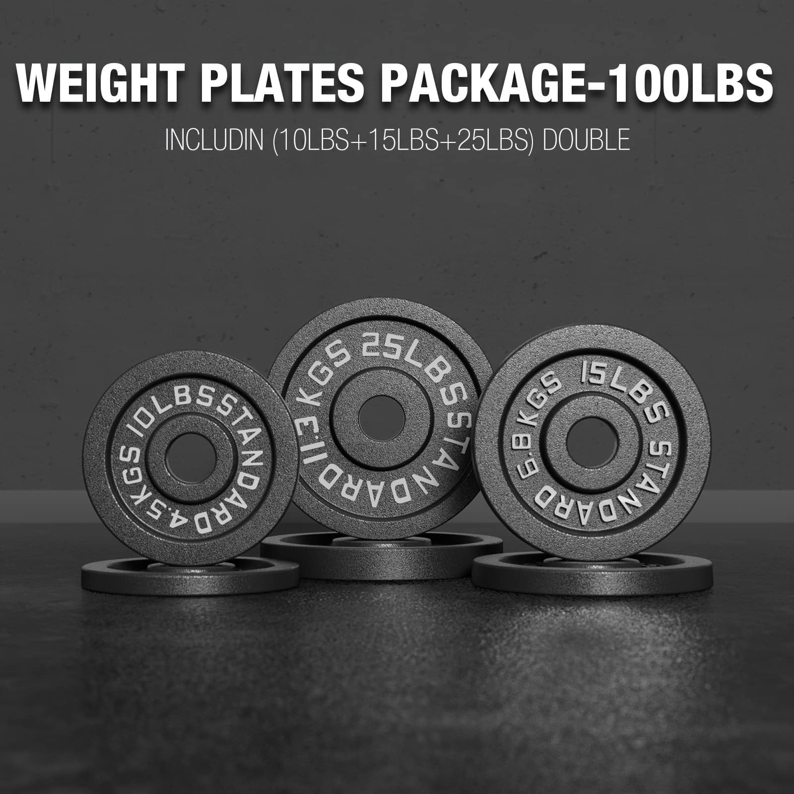 Mikolo - Weight Plates 2 Inch, 100LBS Iron Plates with Enhanced Grip, Weight Plates for Strength Training and Weight Lifting - Black