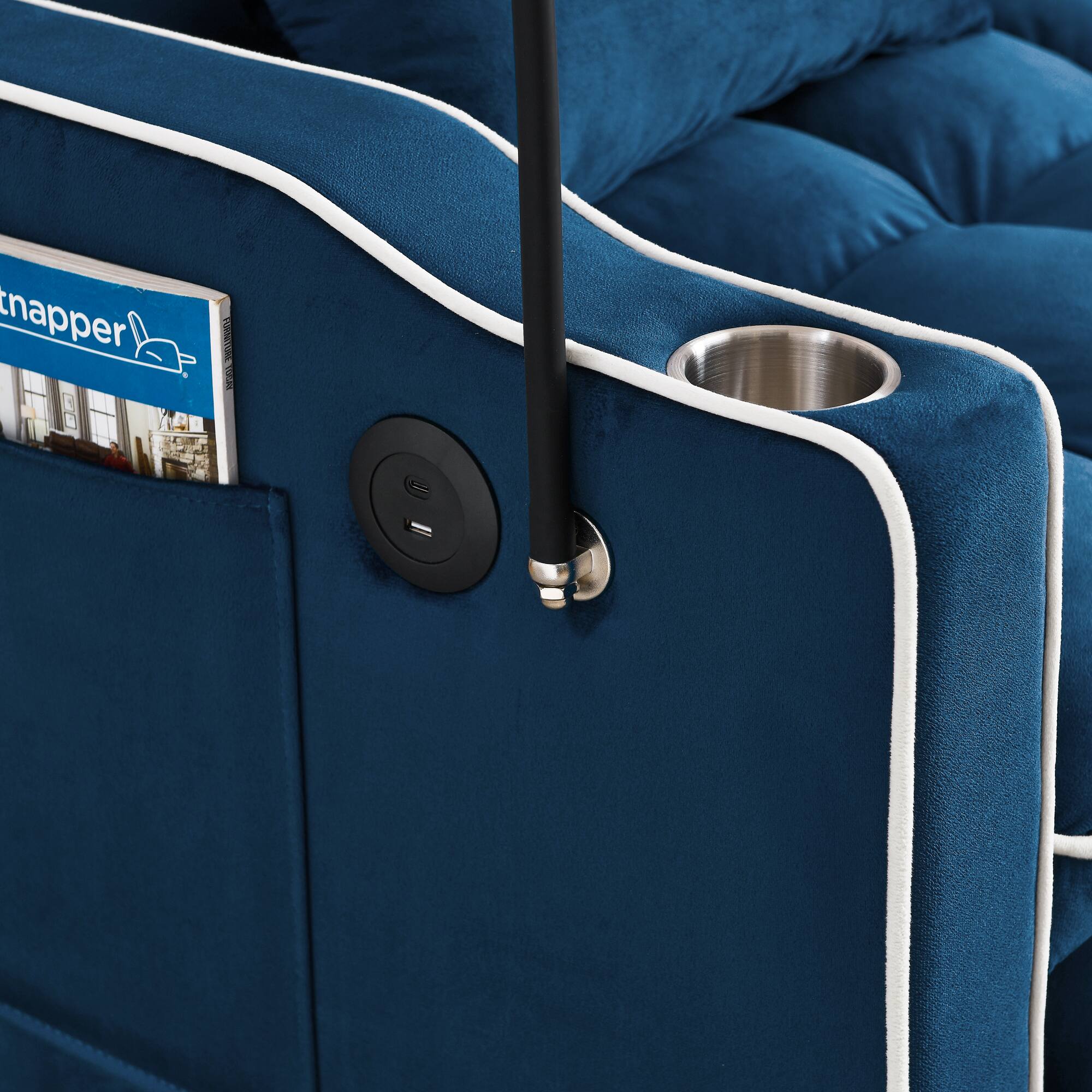 Alt View 6. Tiramisubest - Modern Velvet Versatile Foldable Sofa Bed in 3 Lengths,Adjustable Back w/ USB Port,Ashtray & Swivel Phone Stand (Blue) - Blue.