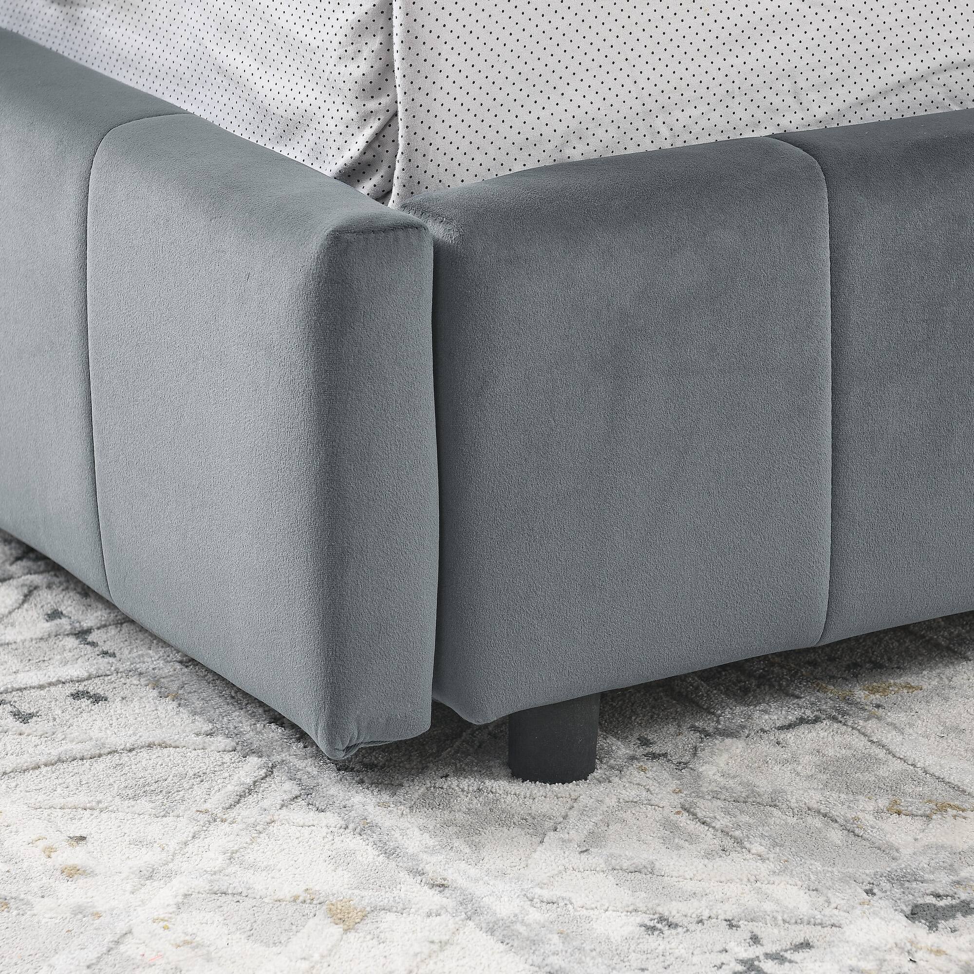 Alt View 1. Anysun - Full Size Velvet Tufted Storage Bed Frame - Sofa Bed with Backrest & Armrests for Bedroom or Living Room - Grey.