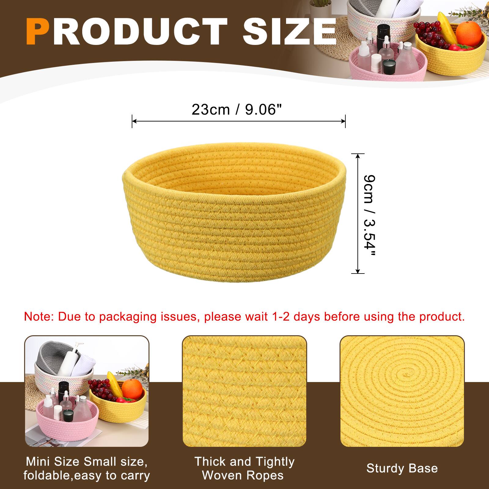 PRODUCT SIZE 23cm / 9.06" / 9cm / 3.54"  
Note: Due to packaging issues, please wait 1-2 days before using the product.  
Mini Size Small size, foldable, easy to carry  
Thick and Tightly Woven Ropes  
Sturdy Base