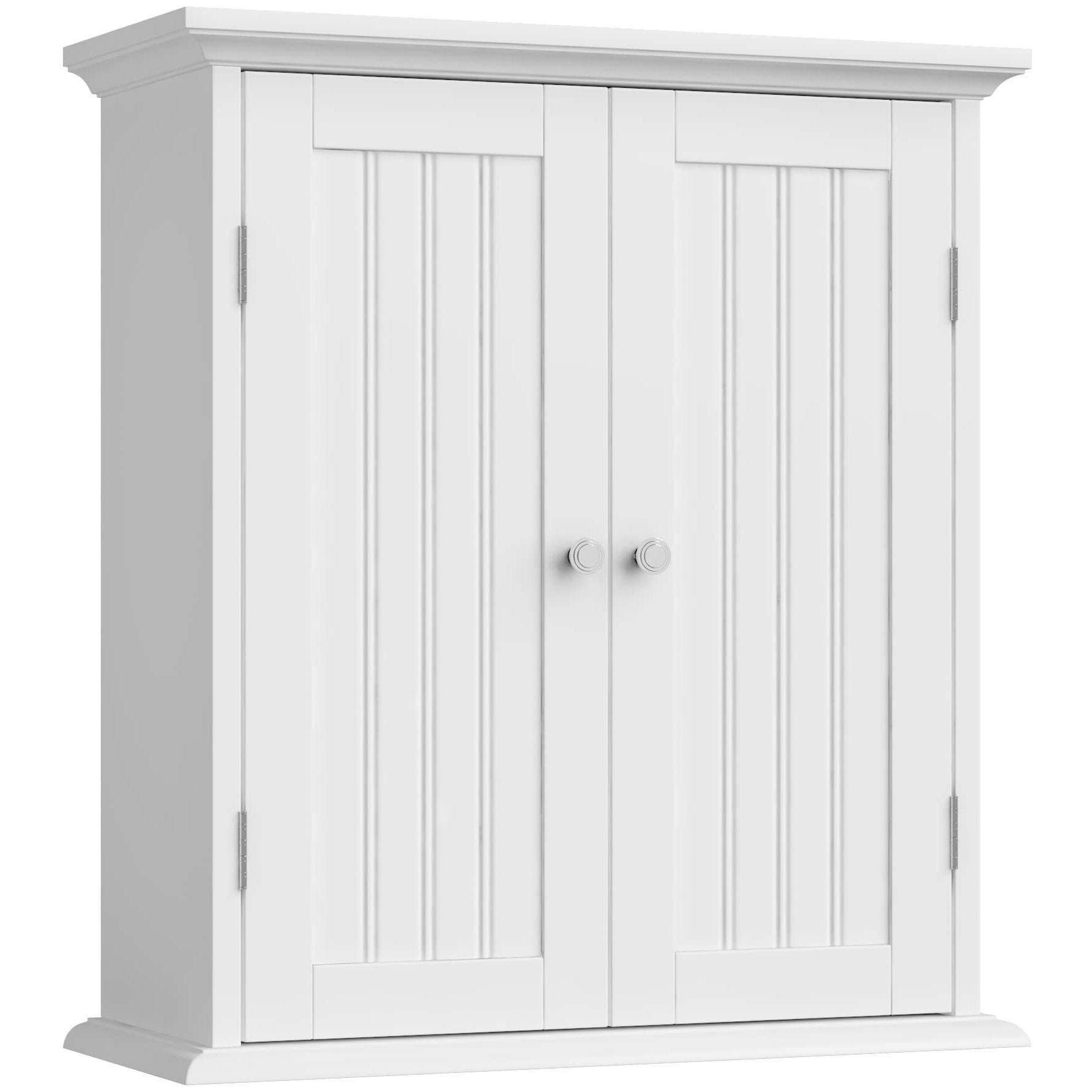 Front. Hirose Alice - Wall Cabinet Over The Toilet Space Saver Storage With 2 Door And Shelves Cupboard - White-8.8"D x 21.1"W x 24"H (2 pack).