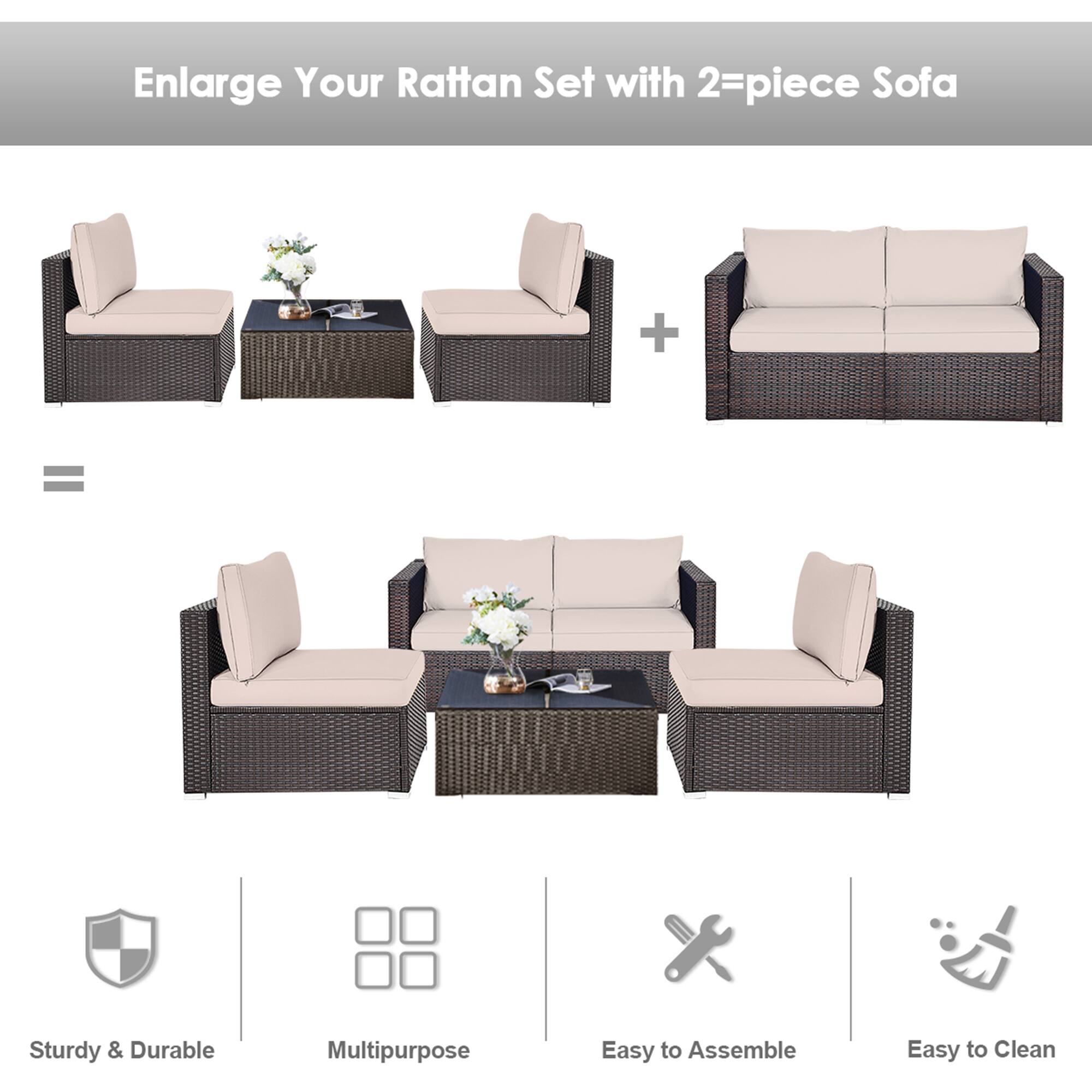 Enlarge Your Rattan Set with 2-piece Sofa

Sturdy & Durable  
Multipurpose  
Easy to Assemble  
Easy to Clean