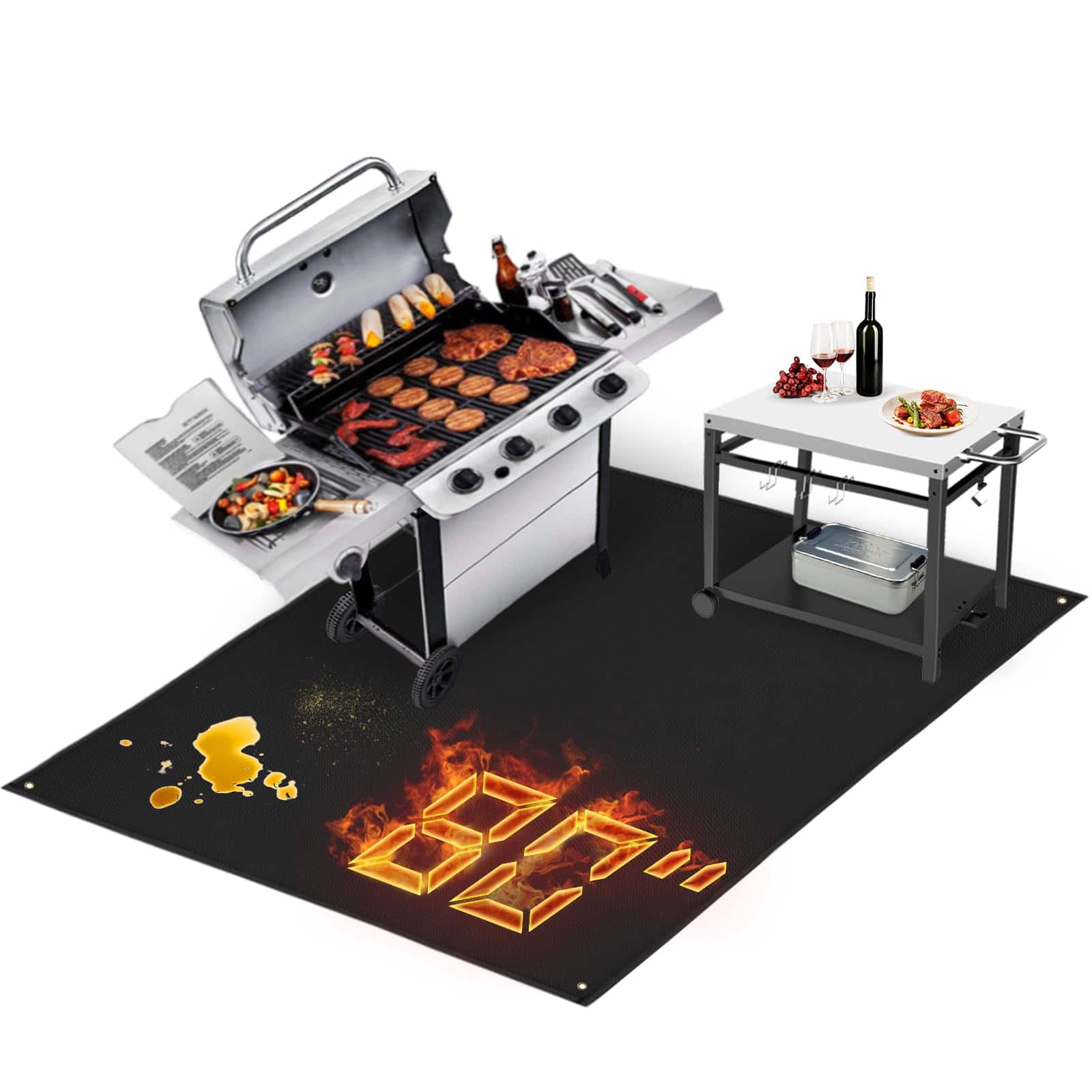 Reds Spade - X In Grill Mats For Outdoor Fireproof Griddle Compatible With Blackstone To Protect The Deck Accessories - - 80" x 48" x 0.04"