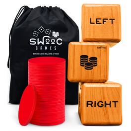 Swooc Games - Giant Right Center Left Dice Game (All Weather) w/ 24 Large Chips & Carry Bag - Jumbo Wooden Lawn Game - Backyard Games - Brown