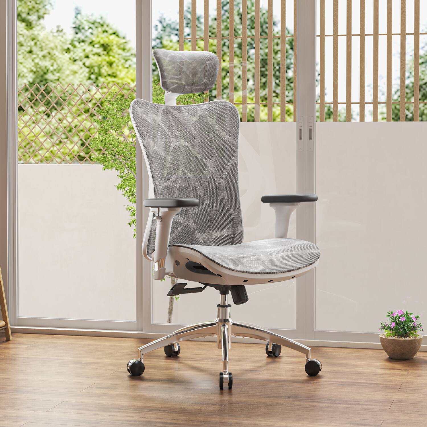 Alt View 9. SIHOO - M57 Ergonomic Office Chair with 3D Armrest, Mesh Desk Chair with Lumbar Support, 300lb - Light Gray.