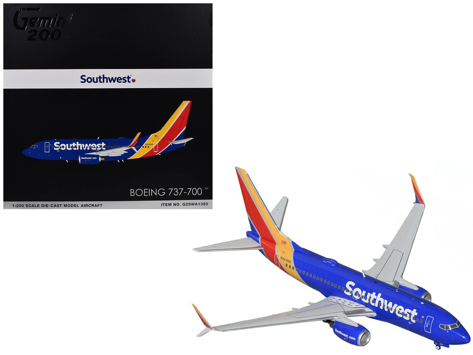 Gemini 200  
Southwest  
BOEING 737-700  
1:200 SCALE DIE-CAST MODEL AIRCRAFT  
ITEM NO. G25WA1350  
N43WN  
Southwest.com