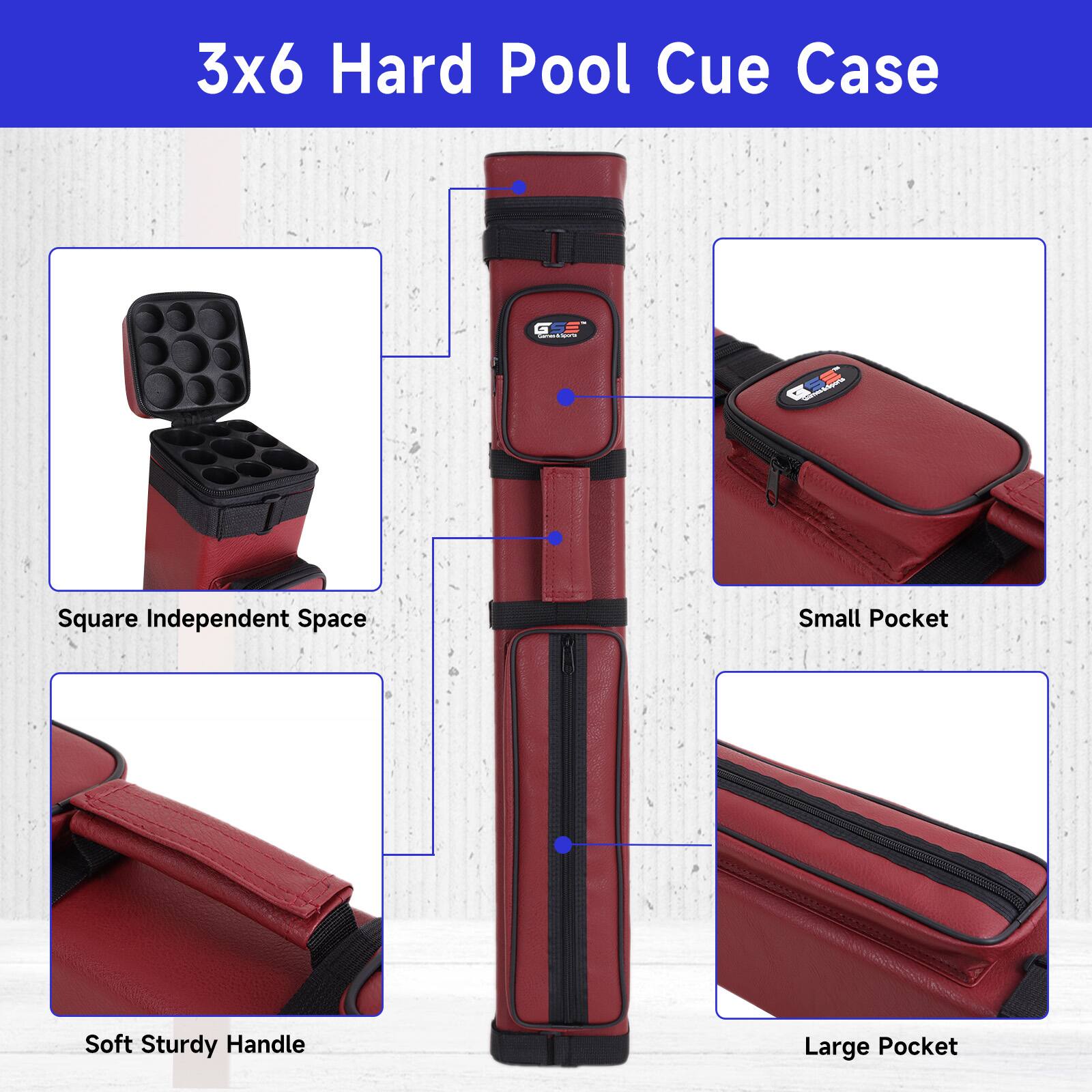 3x6 Hard Pool Cue Case | G | Square Independent Space | Small Pocket | Soft Sturdy Handle | Large Pocket