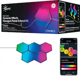 Cync - Dynamic Effects Smart Hexagon Panel Light Extension Pack (5 Pack) - Color Changing - Full Color