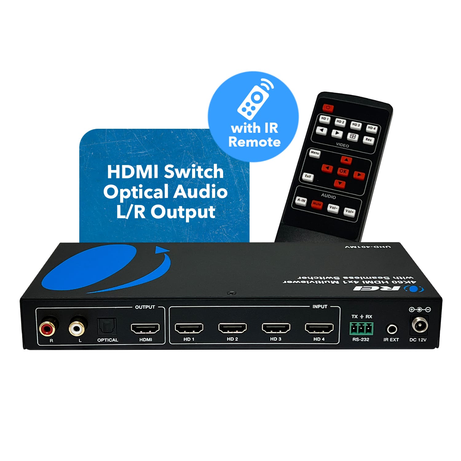 Orei - 4K@60hz 4-port HDMI™ Seamless Switch w/ Multi Viewer (Audio Extract)-UHD-401MV - Black