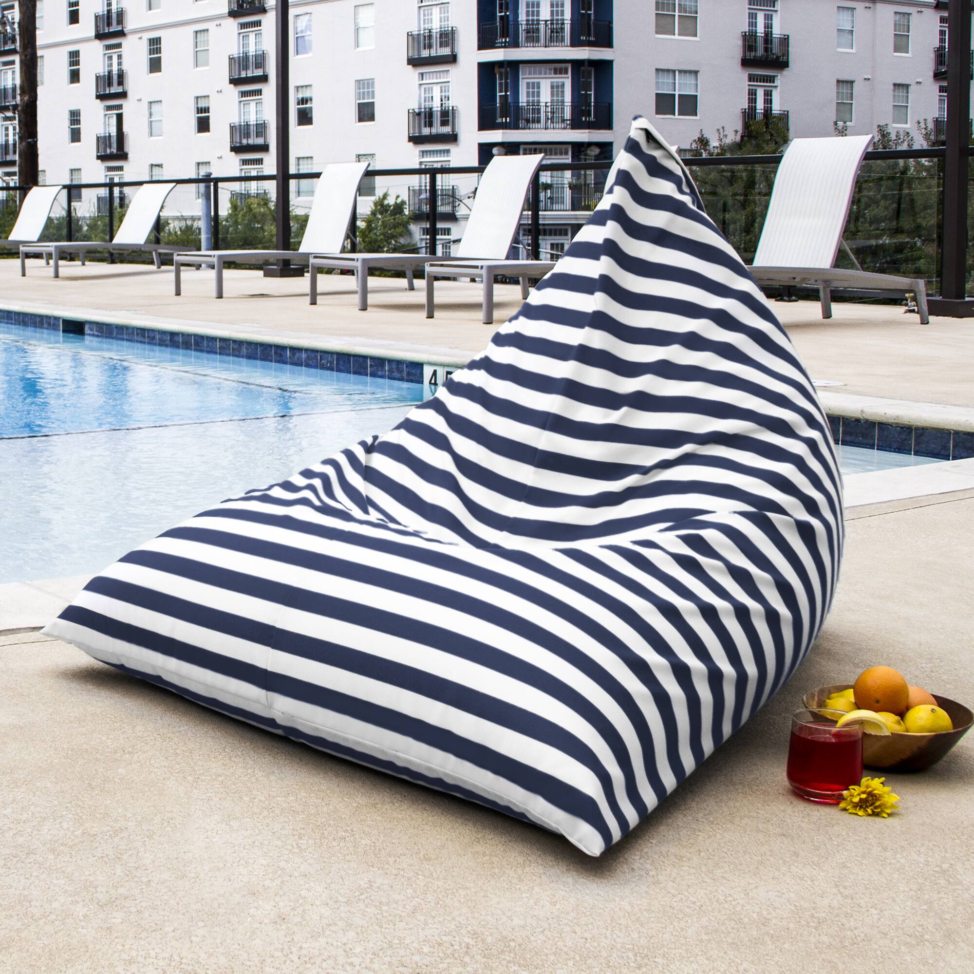 Alt View 1. Jaxx - Jaxx Twist Outdoor Bean Bag Chair, Navy Stripes - Navy Stripes.