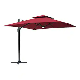 Mondawe - 10 x 10ft Square Cantilever Umbrella with Bluetooth Audio Atmosphere Light - Red