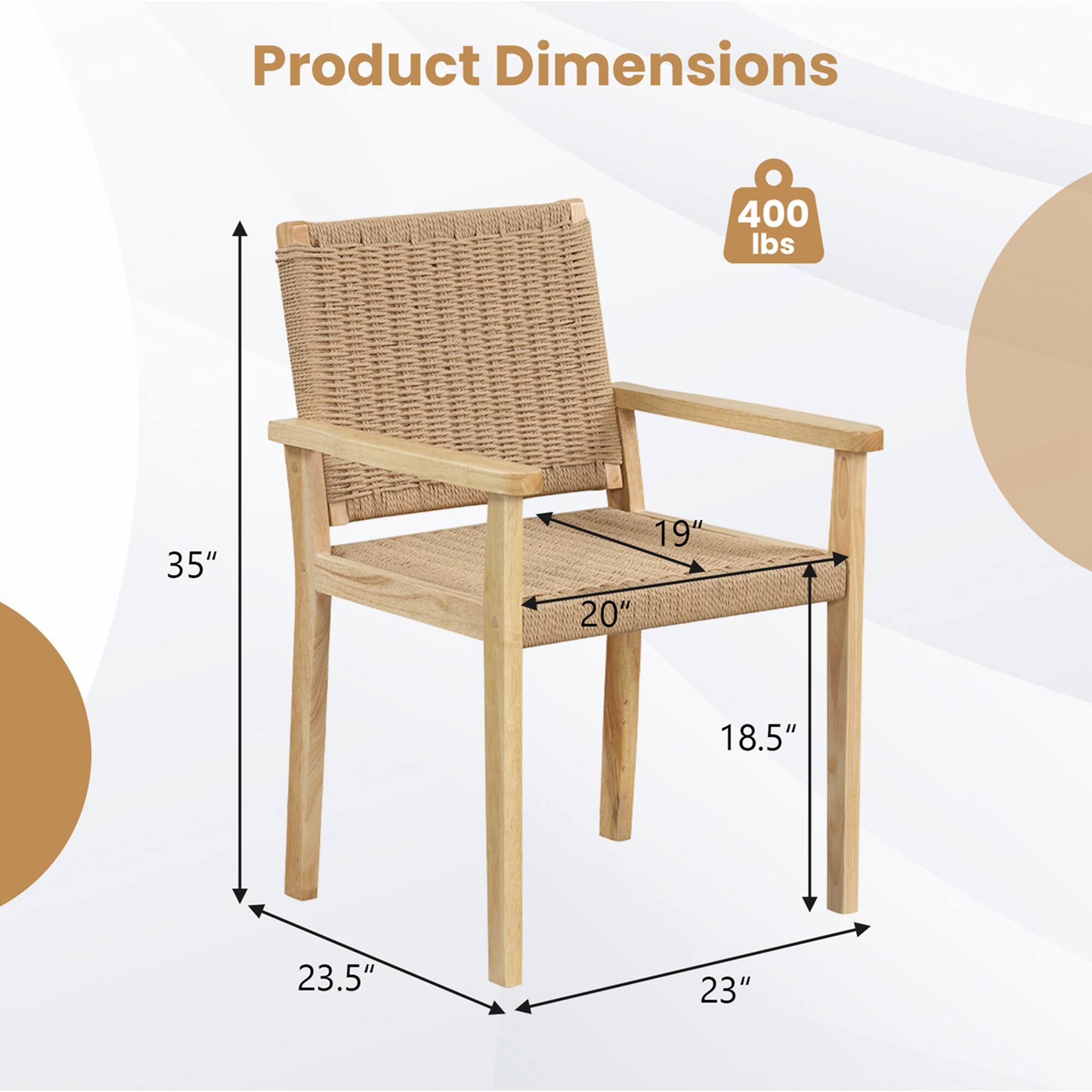 Product Dimensions

- Weight: 400 lbs
- Height: 35"
- Width: 20"
- Depth: 19"
- Seat Height: 18.5"
- Armrest Height: 23.5"
- Leg Length: 23"