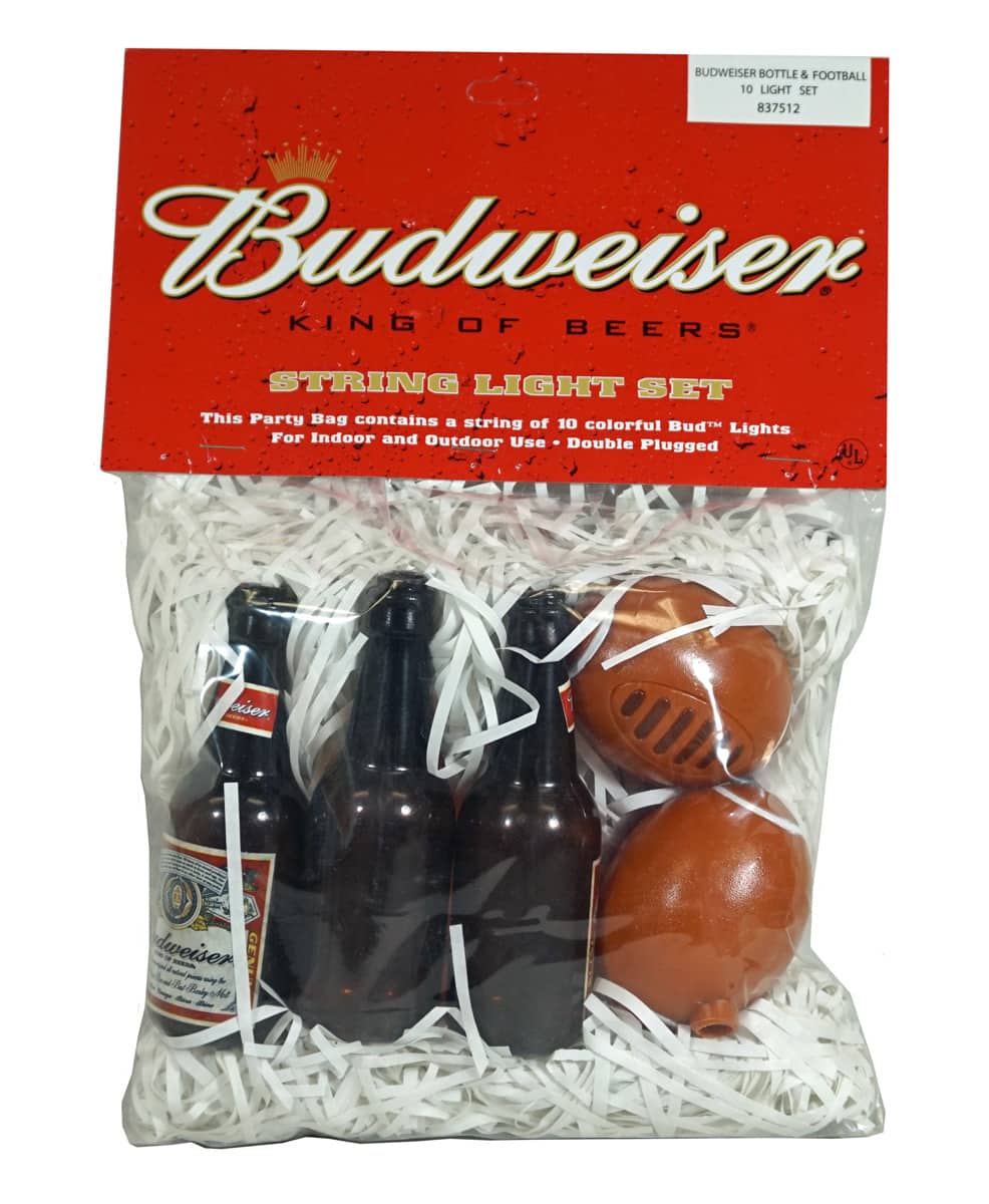 Red - Budweiser Beer Bottle Football String Light Set - Party Bag contains 12 foot string of 10 bulbs with 10 fun covers - Multi