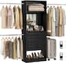 Aheaplus - 48'' - 96'' W Closet System with Mirror, 8FT Walk in Closet Organizer Kits with 3 Drawers & 3 Extendable Hanging Rods - Black