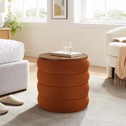 Front. Modway - Mezzo Round Performance Velvet Storage Ottoman by Modway - Rust.