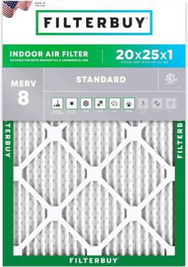 Filterbuy - 20x25x1 MERV 8 Dust & Allergy Defense, Electrostatic Pleated HVAC AC Furnace Air Filters Replacement (1-Pack) - Silver