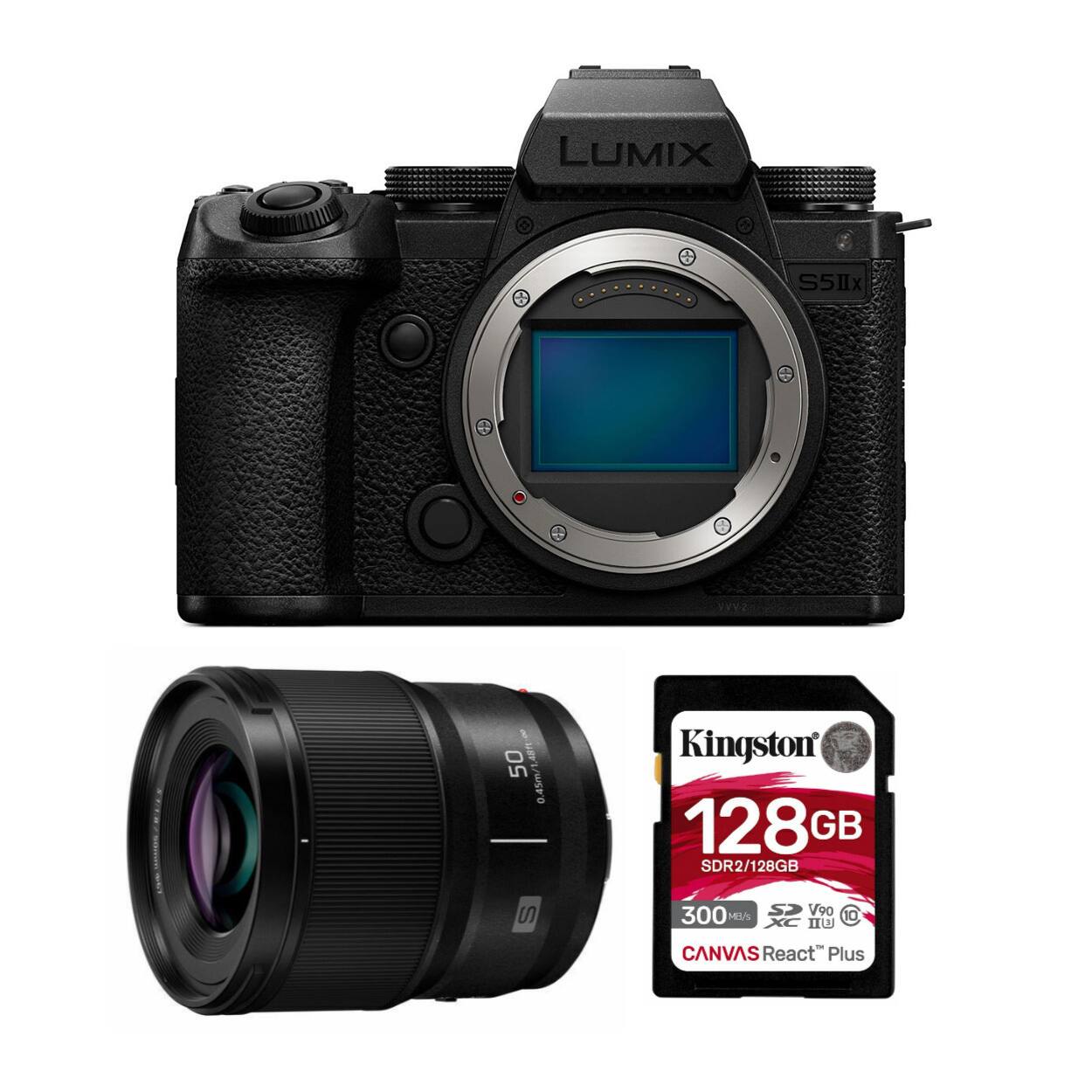 LUMIX S5IIx & 50mm 0.45m/1.5 Kingston 128 GB SDR2/128GB S 300 SP V90 10 L XC IU CANVAS React" Plus