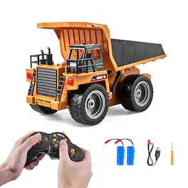 Glintex - RC Dump Truck 9-Channel 1:18 Scale Construction Vehicle Toy with Metal Bed, Light & 2 Batteries for Kids 8+
