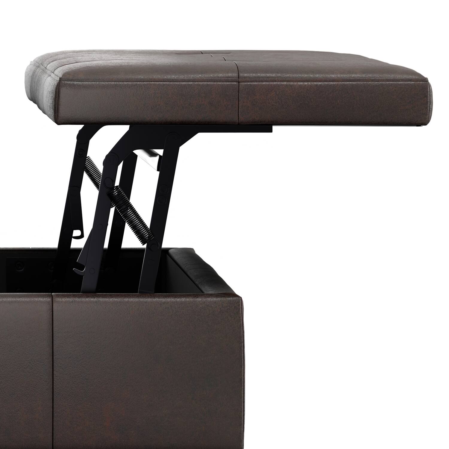 Alt View 8. Simpli Home - Dover 36 inch Contemporary Square Lift Top Coffee Table Storage Ottoman in Distressed Brown Vegan Faux Leather,Assembled - Distressed Brown.