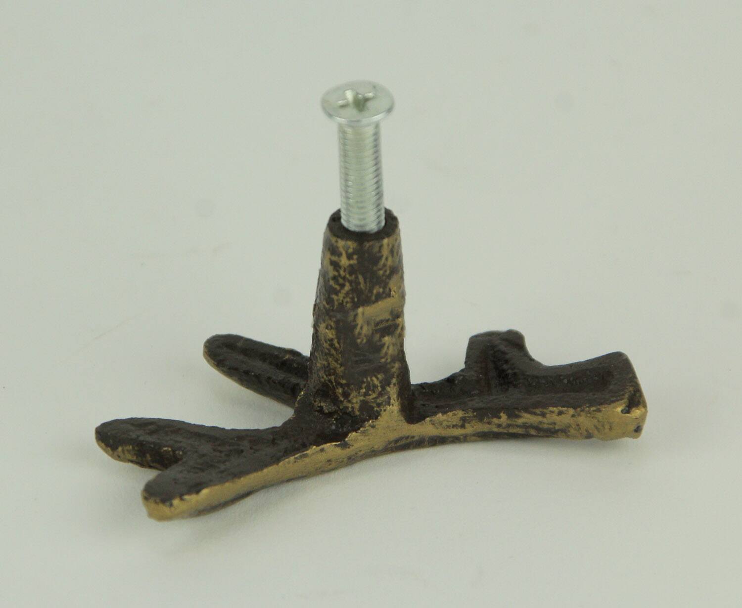 Alt View 2. Zeckos - Bronze Finish Cast Iron Small Deer Antler Cabinet Handle Drawer Pull Set of 12 - Bronze.