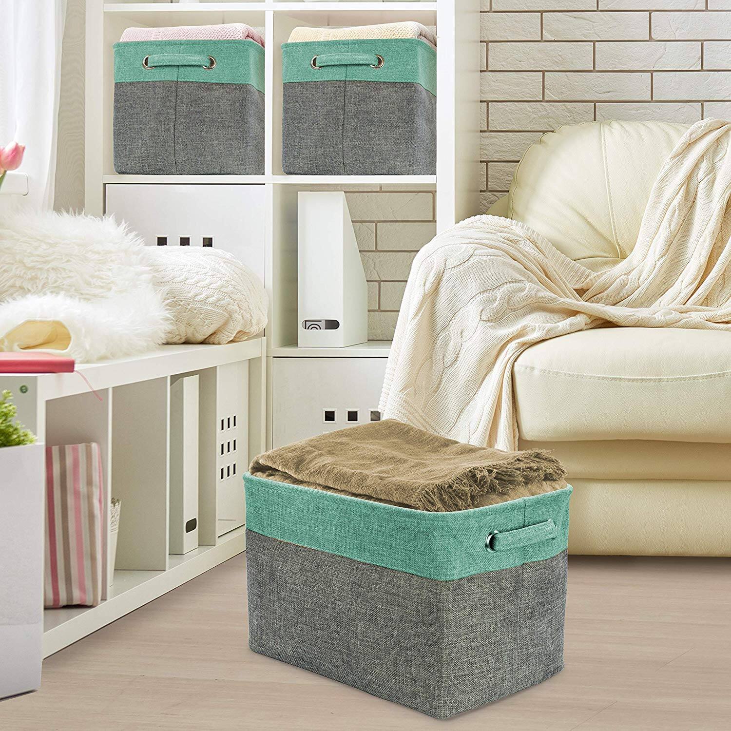 Alt View 2. Sorbus - Sorbus Collapsible Basket With Handles For Towels & Clothes (Single) - 15" L x 10.75" W x 9.50" H - Teal.