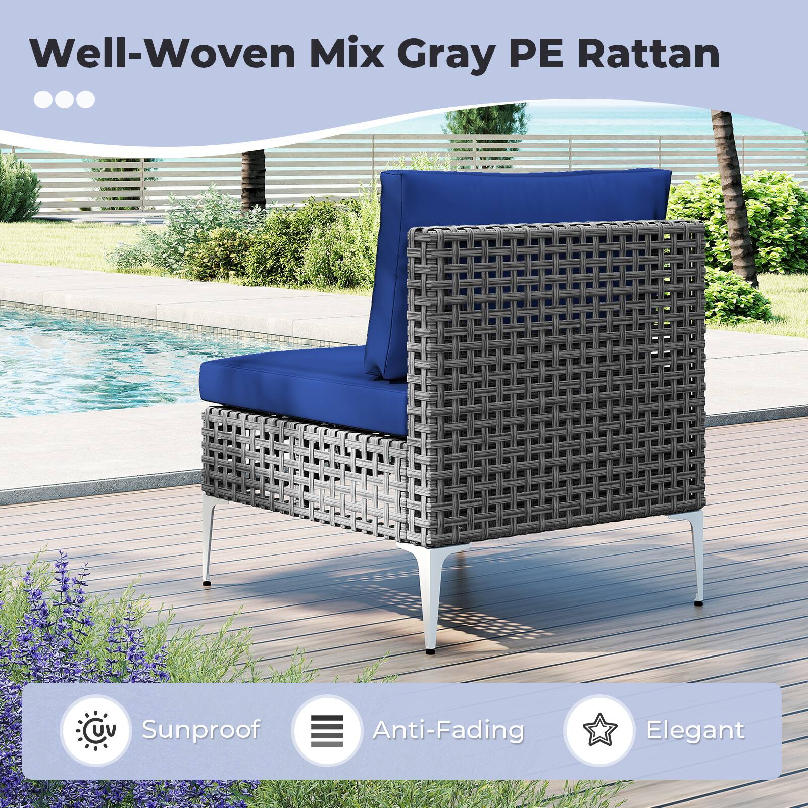Well-Woven Mix Gray PE Rattan, Sunproof, Anti-Fading, Elegant