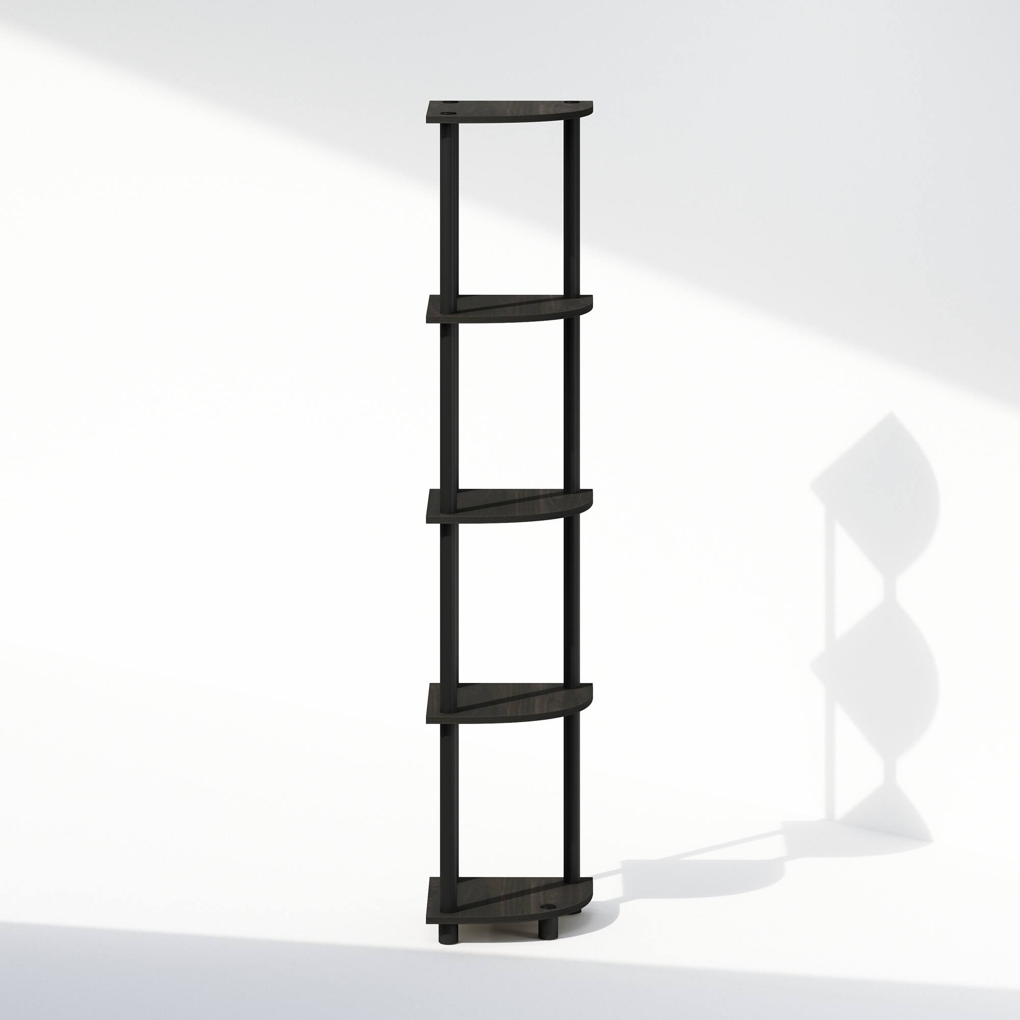 Alt View 2. Furinno - TURN-N-TUBE Corner Shelf, 5-Tier Corner Bookshelf, Open Storage Shelves, for Organization and Storage - Black Espresso/Black.