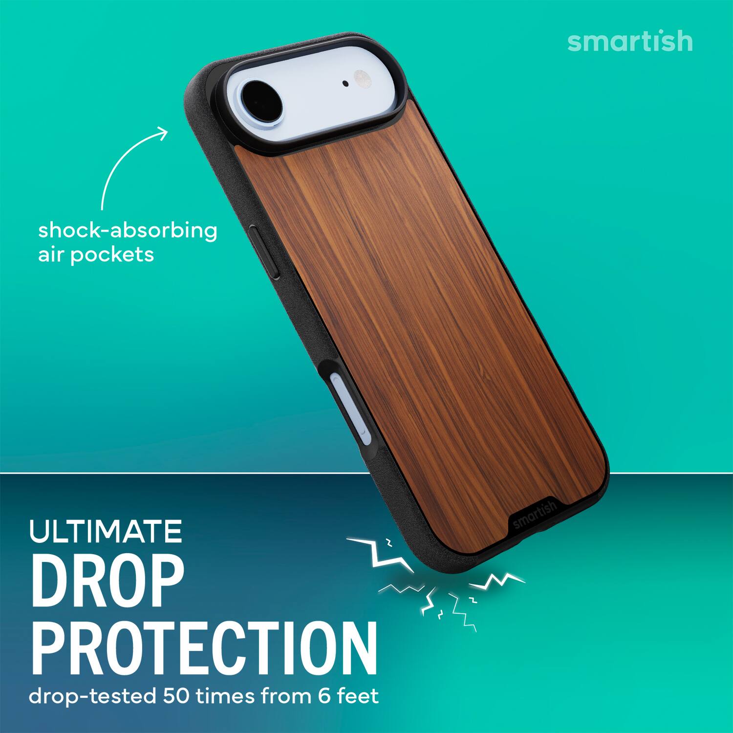 smartish shock-absorbing air pockets ULTIMATE DROP PROTECTION drop-tested 50 times from 6 feet smartish