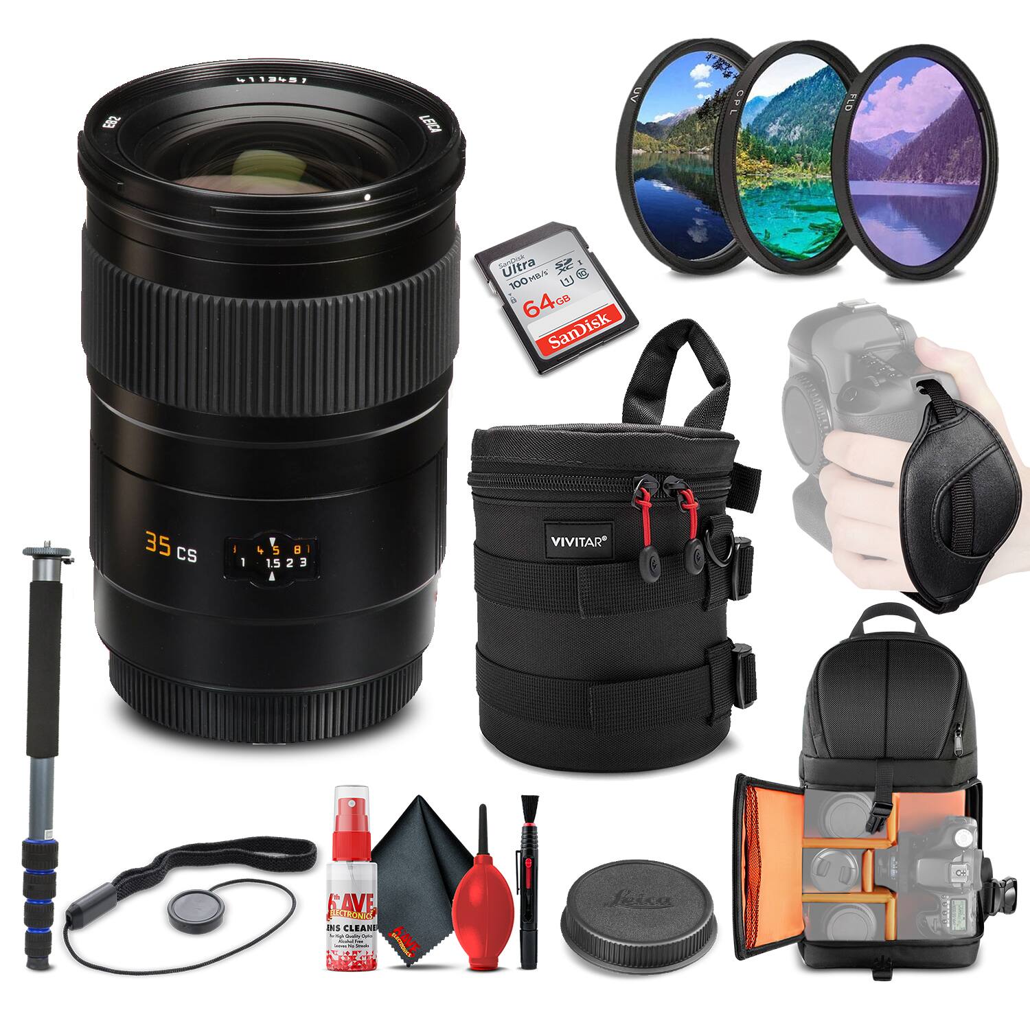 Leica - Summarit-S 35mm f/2.5 ASPH Lens (11064) + 64GB Memory Card + Padded Lens Case + Filter Kit + BackPack + Full Size - Black price history on PriceWatchPro
