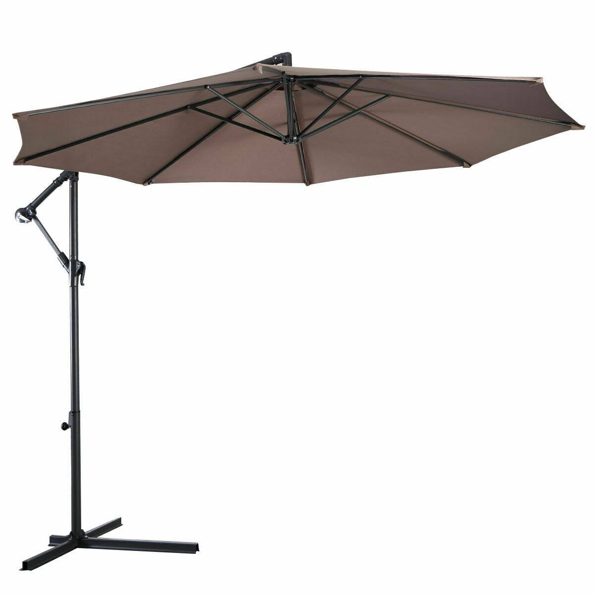 Alt View 1. Gymax - Gymax 10' Hanging Umbrella Outdoor Patio Market Banana Umbrella Offset Tan - Tan.