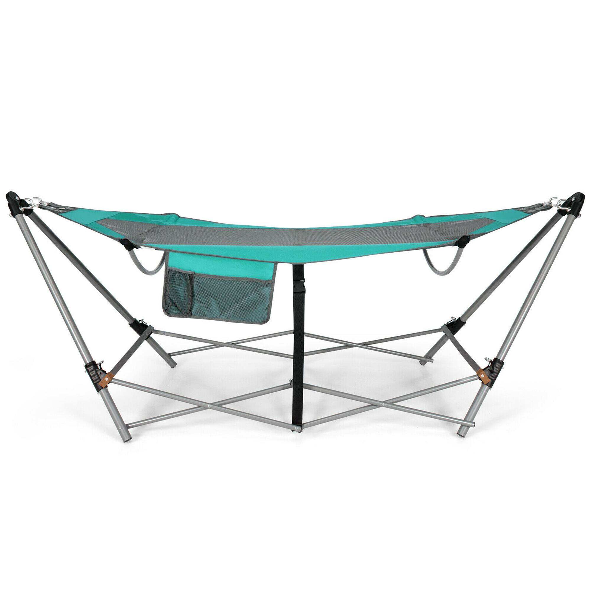 Alt View 8. Costway - Costway Folding Hammock Indoor & Outdoor Hammock with Side Pocket & Iron Stand - Turquoise.