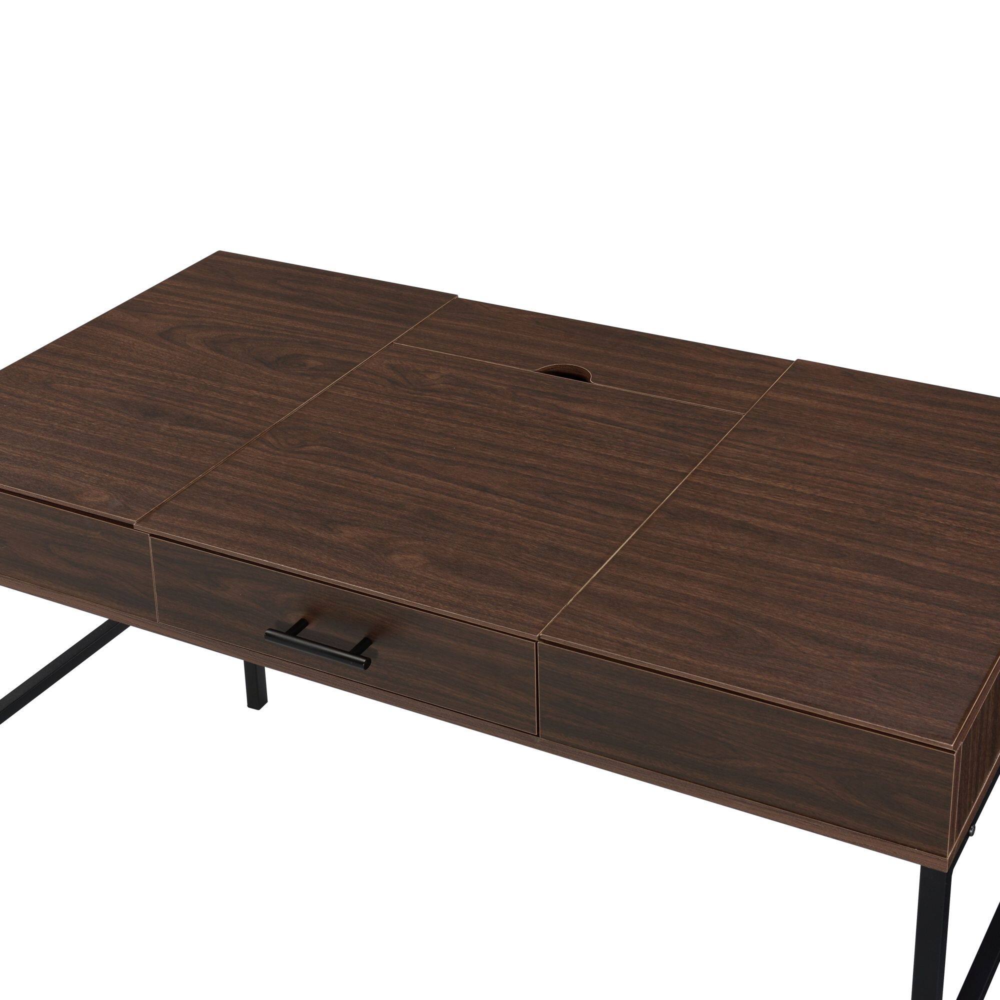 Alt View 1. GOODSILO - Modern Writing Desk with USB Charging Port and Storage Drawer for Home Office Workspace - Black+Oak.